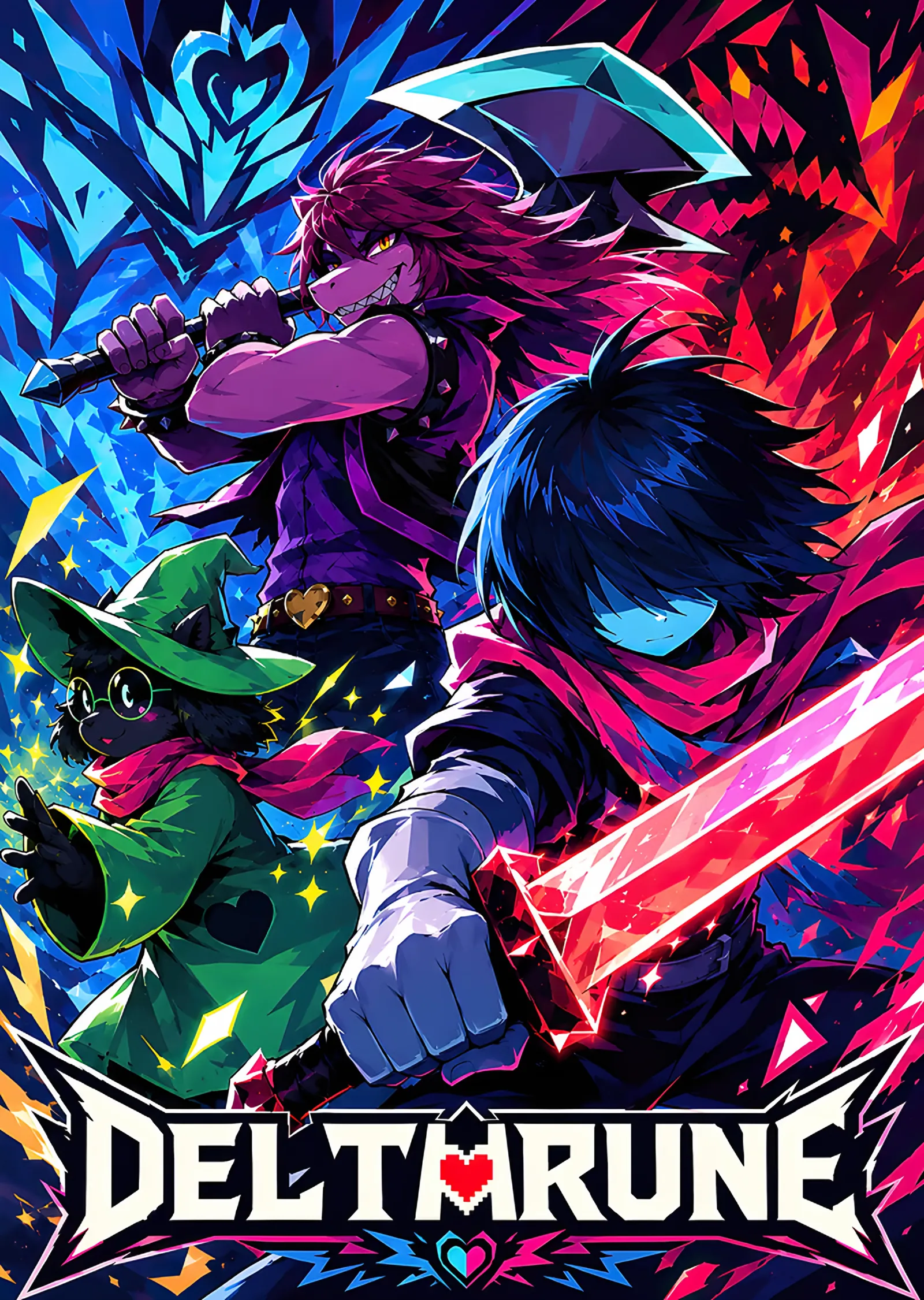 Deltarune: Neon Kılıçla Kris ve Ekip metal tablo