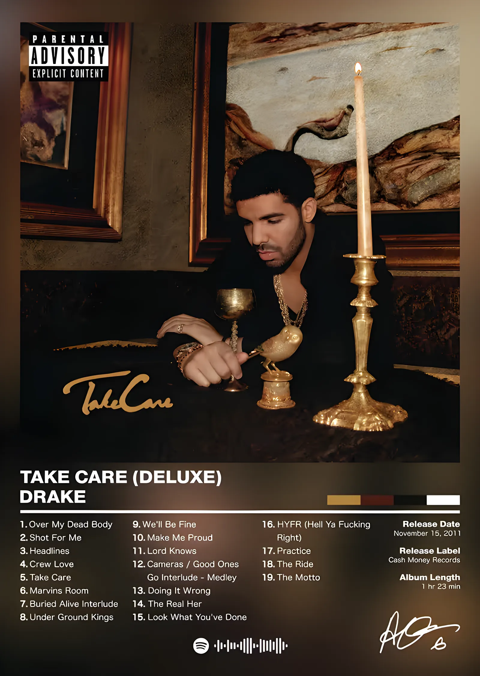 Drake: Take Care · Deluxe Şarkı Listesi metal tablo