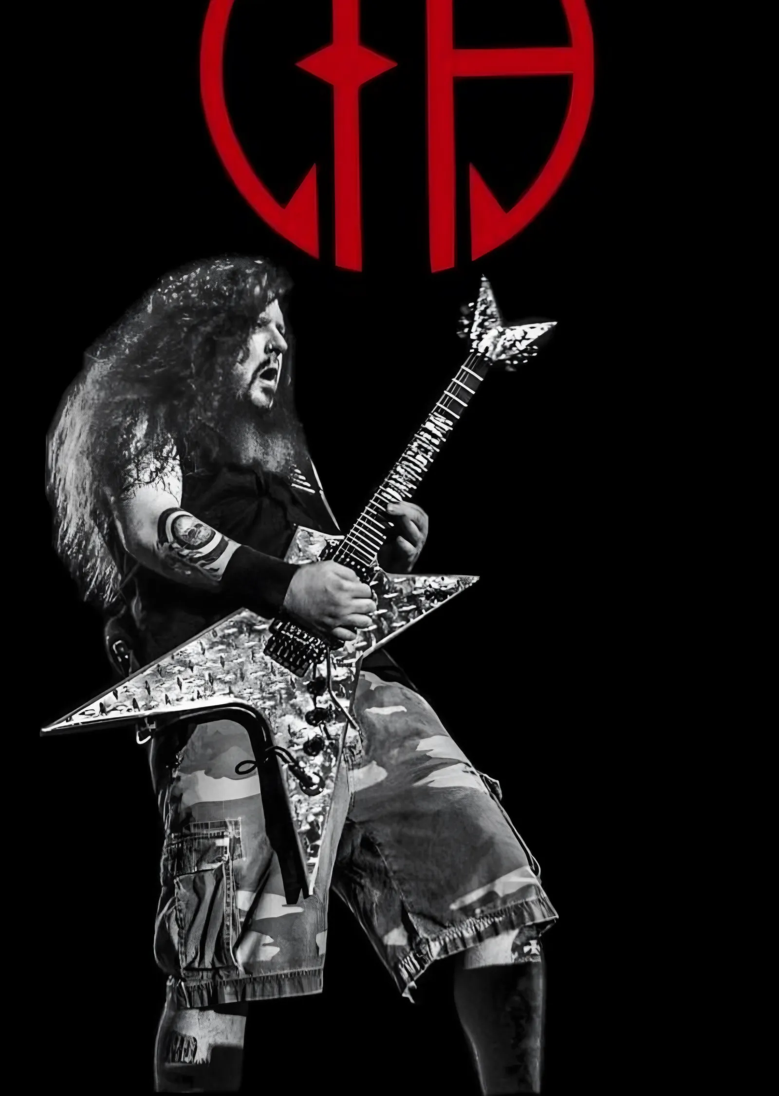 Dimebag Darrell: Kırmızı Logolu Sahne metal tablo