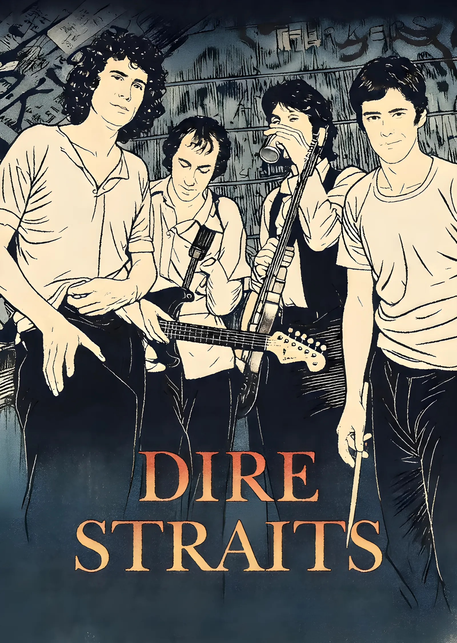 Dire Straits: Grup İllüstrasyonu metal tablo