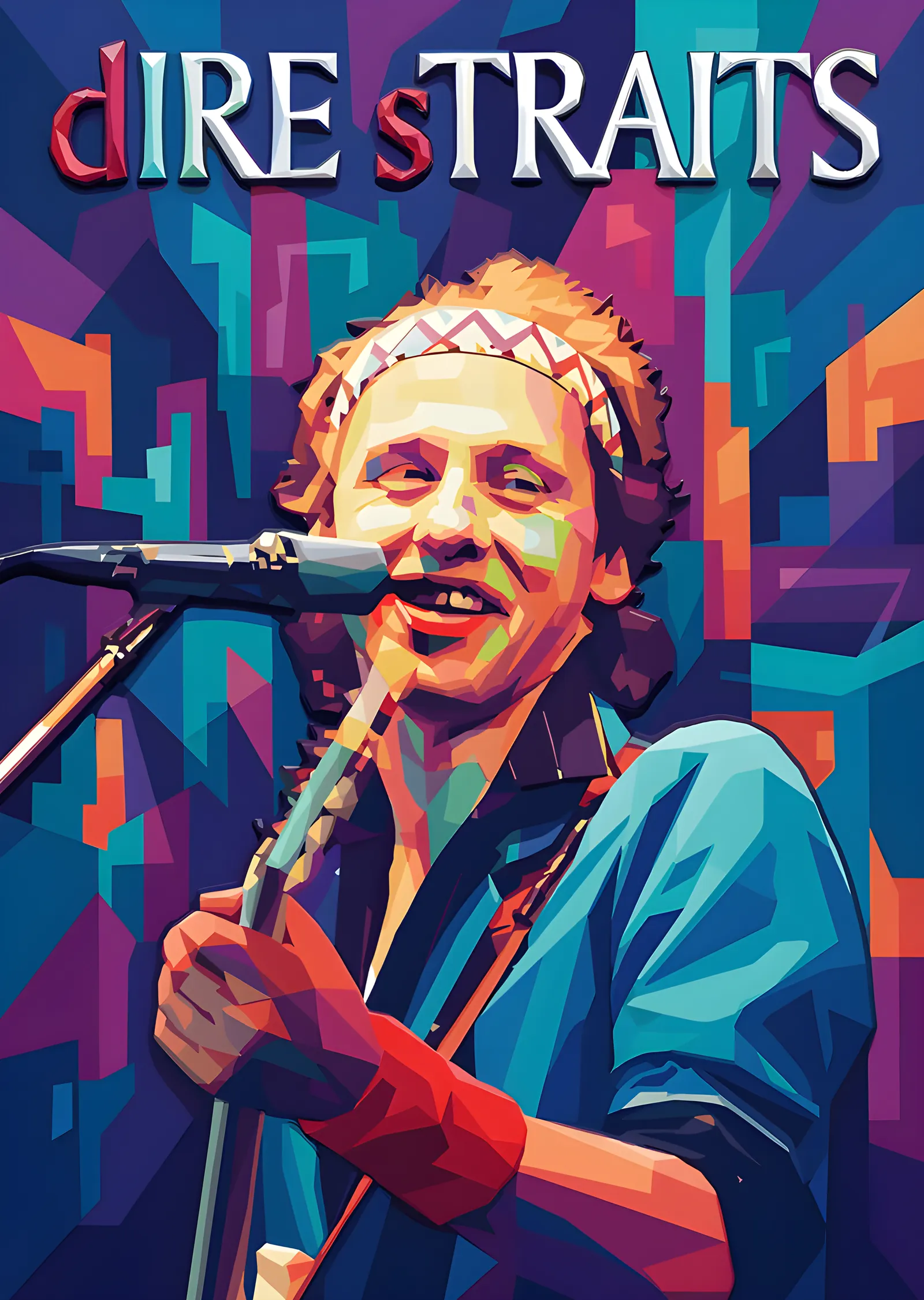 Dire Straits: Renkli Sahne Pop Art metal tablo