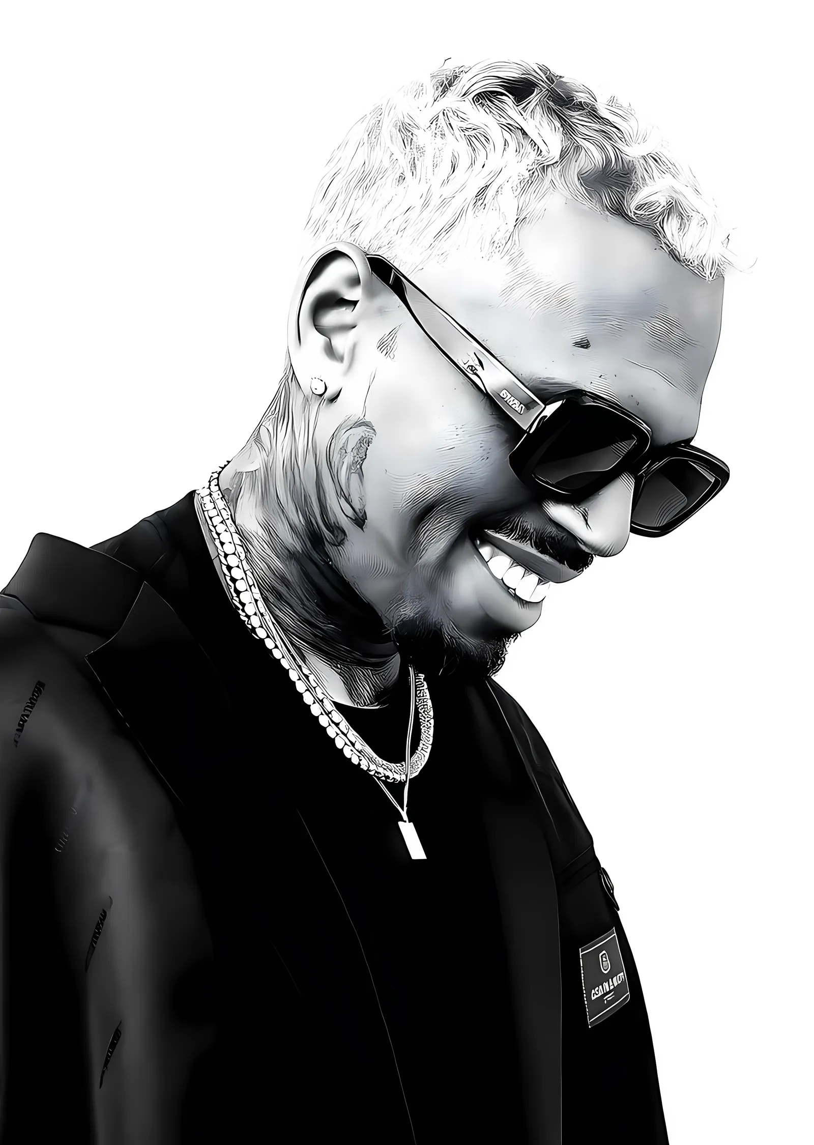 Chris Brown - Gülümseyen Siyah Beyaz Portre metal tablo