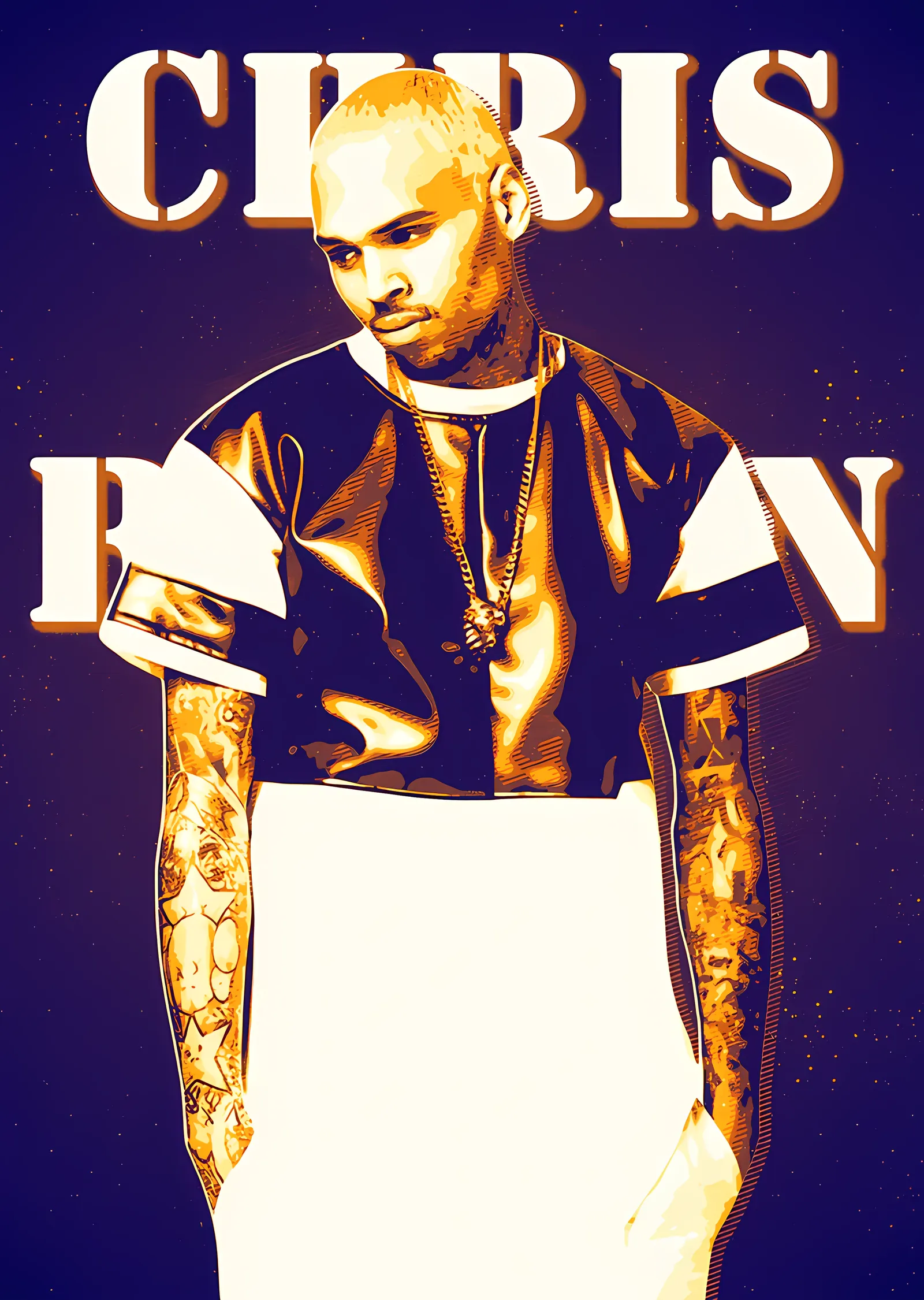Chris Brown - Mor ve Altın Tipografi metal tablo