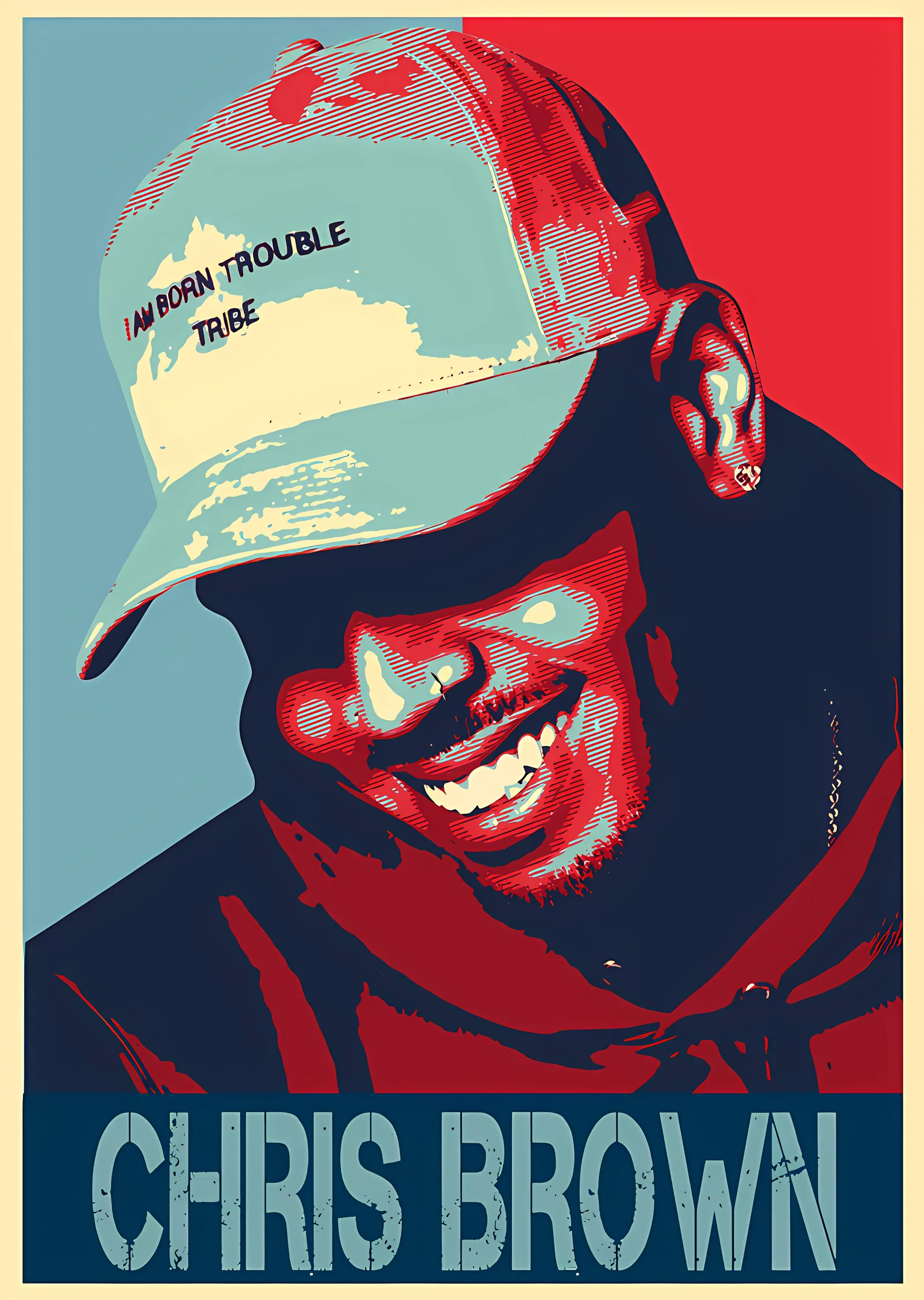 Chris Brown - Kırmızı Mavi Stencil metal tablo