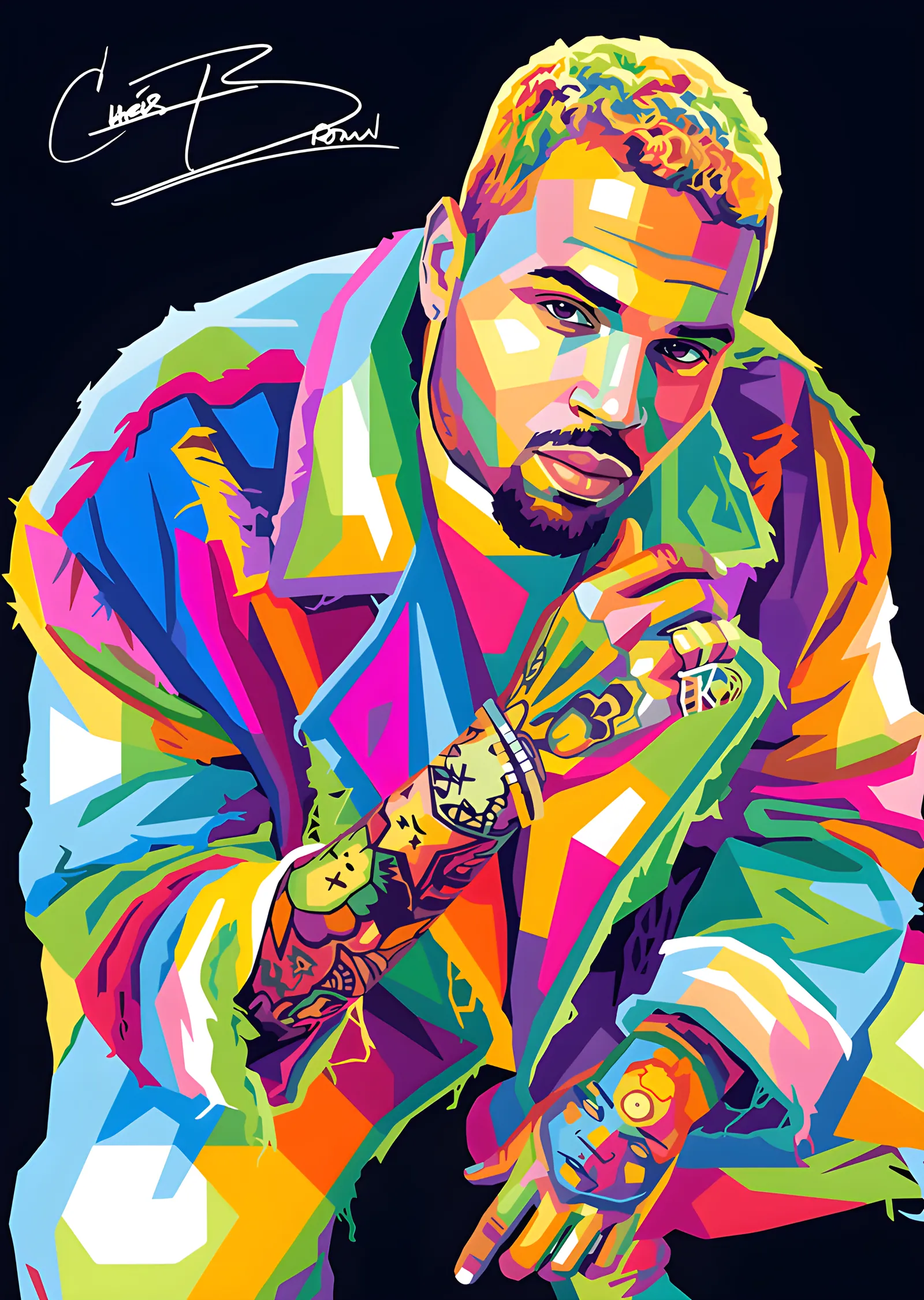 Chris Brown - Çok Renkli Vektör Portre metal tablo