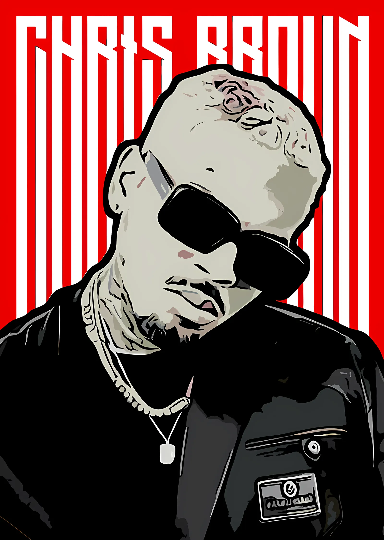 Chris Brown - Kırmızı Zeminde Yüksek Kontrast Portre metal tablo