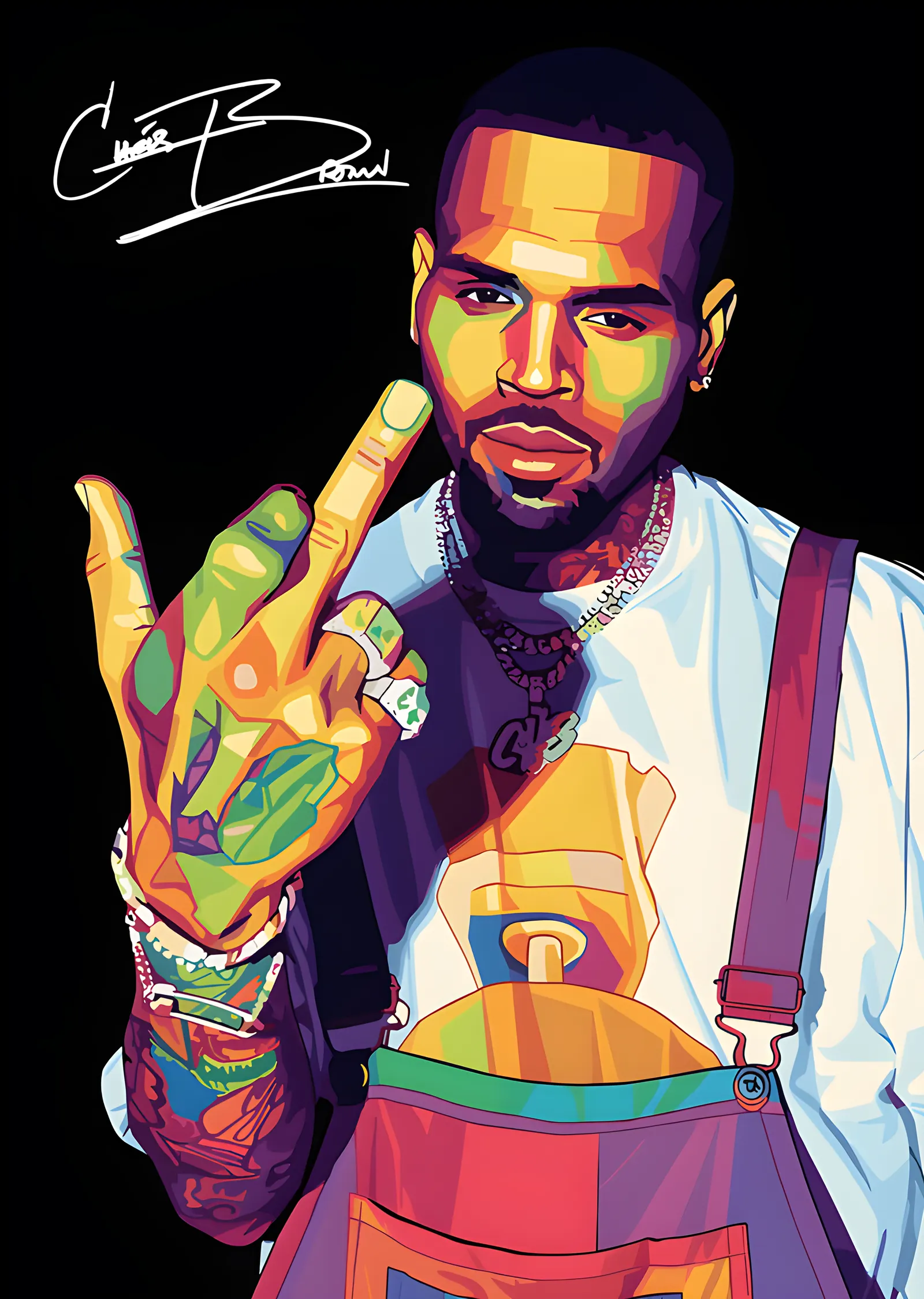 Chris Brown - Renkli Vektör Selam metal tablo