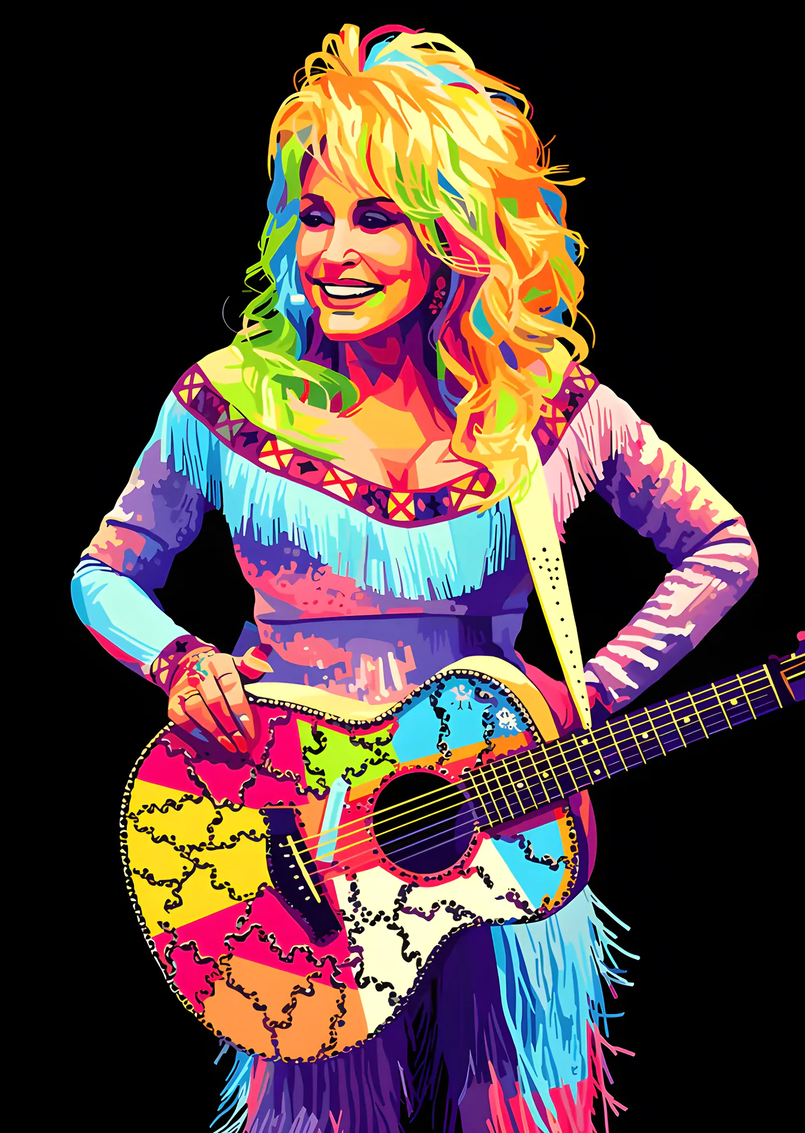 Dolly Parton - Renkli Gitar metal tablo