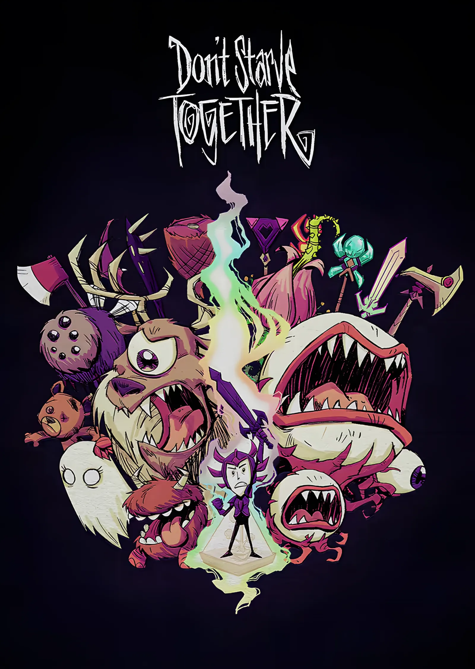 Don't Starve Together: Siyah Zeminde Yaratık Yığını metal tablo
