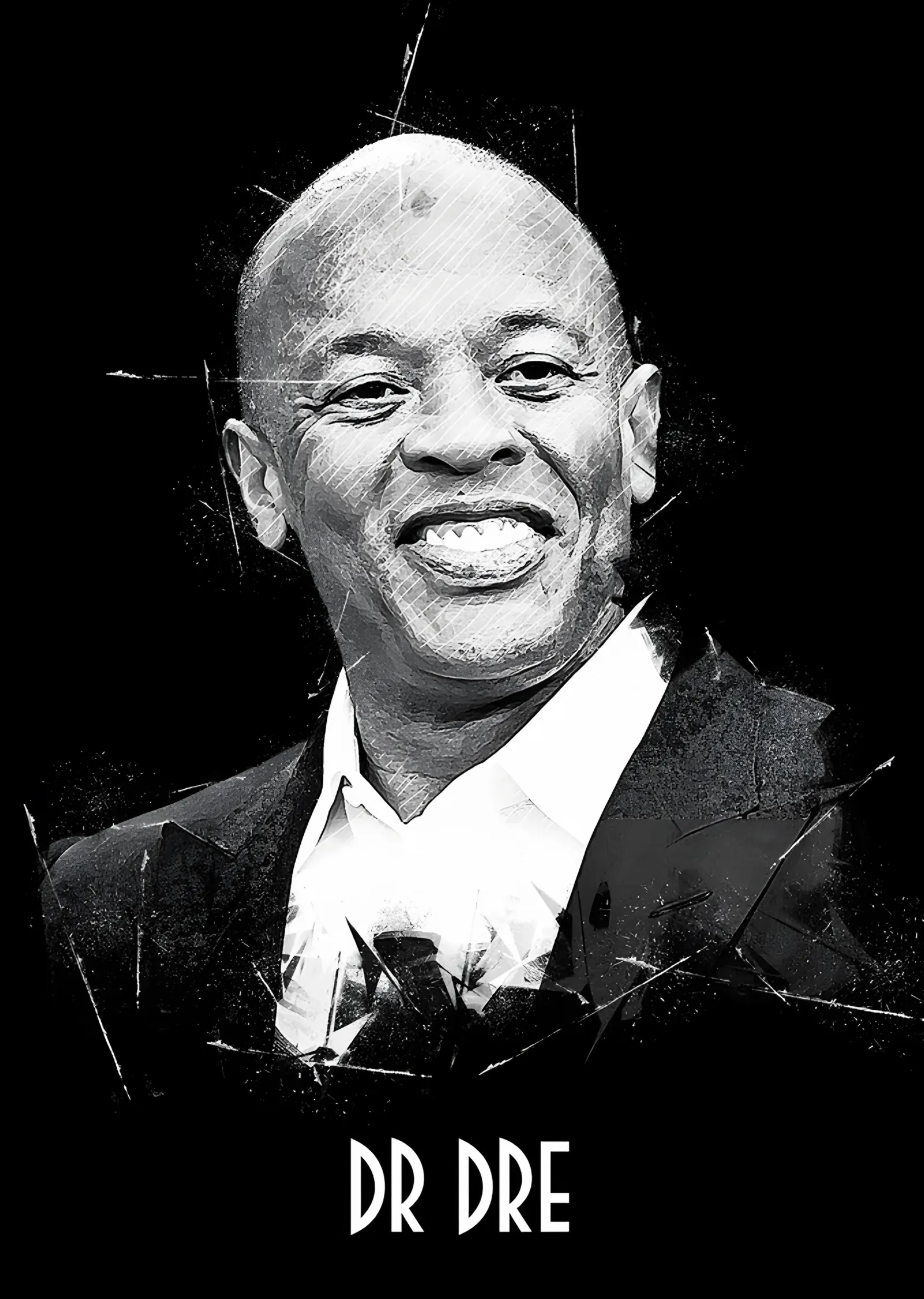 Dr. Dre - Gülümseyen Siyah Beyaz Portre metal tablo