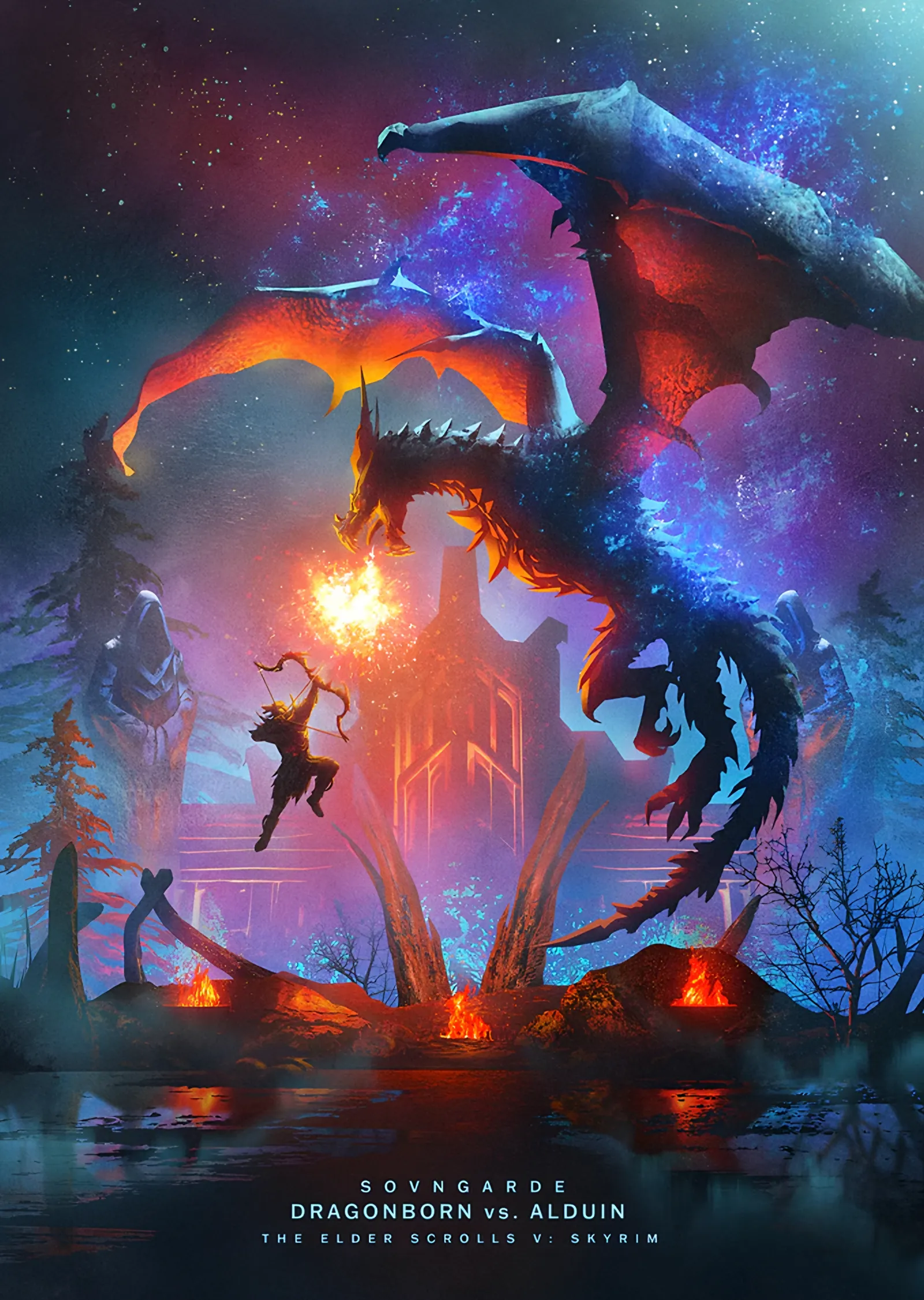 Dragonborn ve Alduin metal tablo