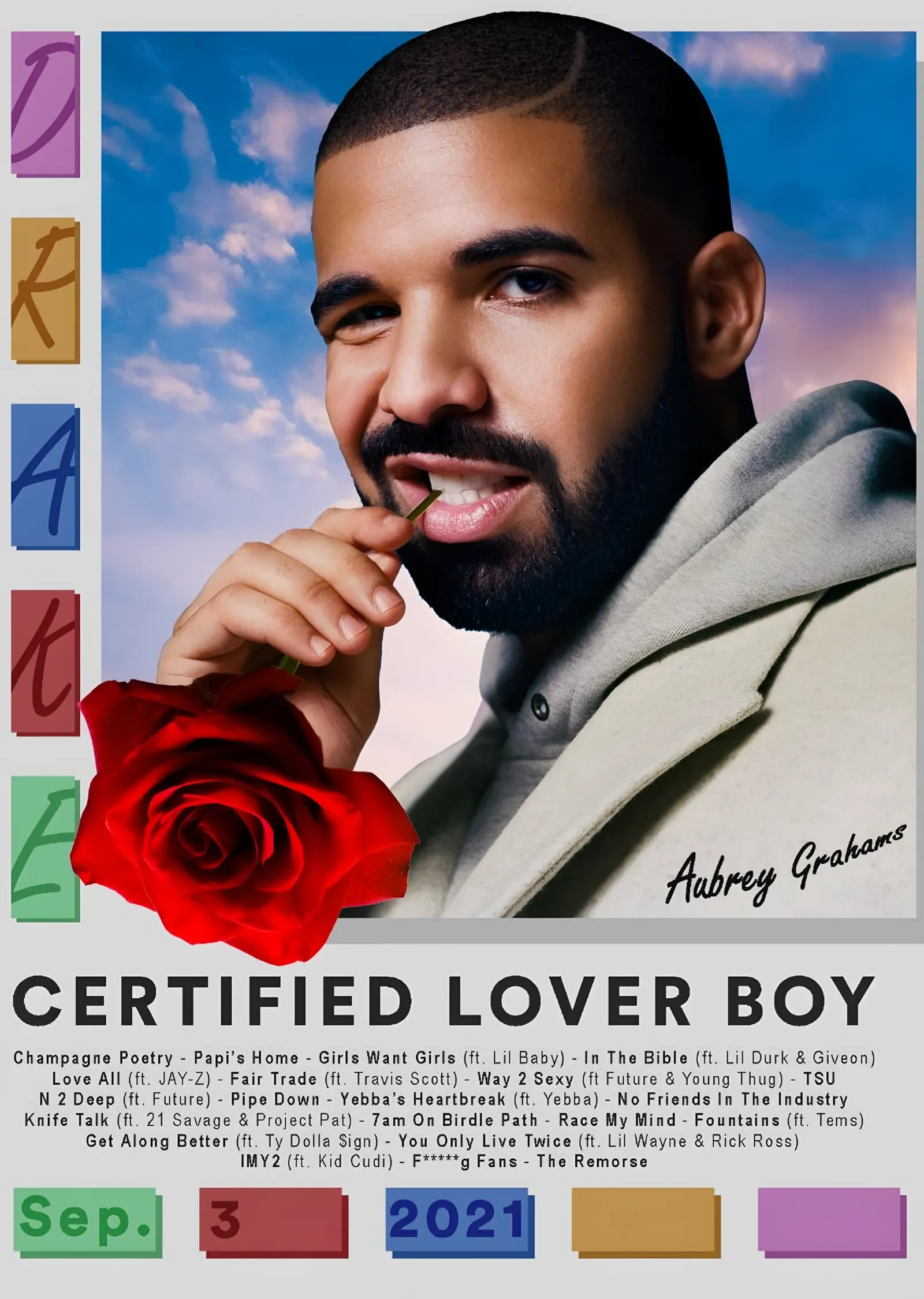 Drake: Certified Lover Boy Gül metal tablo