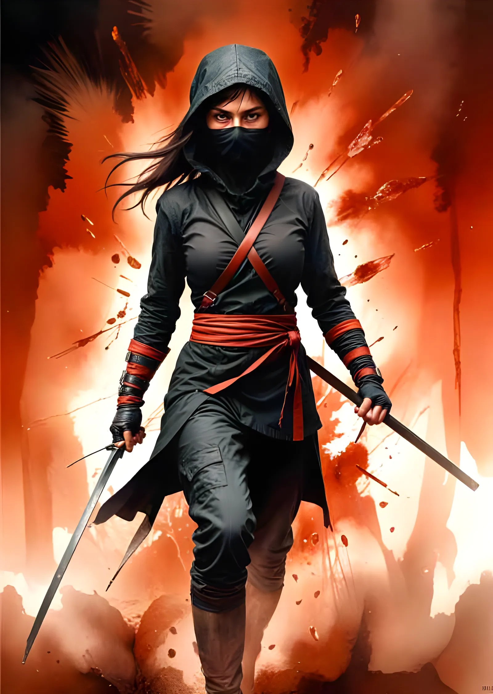Kunoichi - Kızıl Toz Bulutunda Çifte Kılıç metal tablo