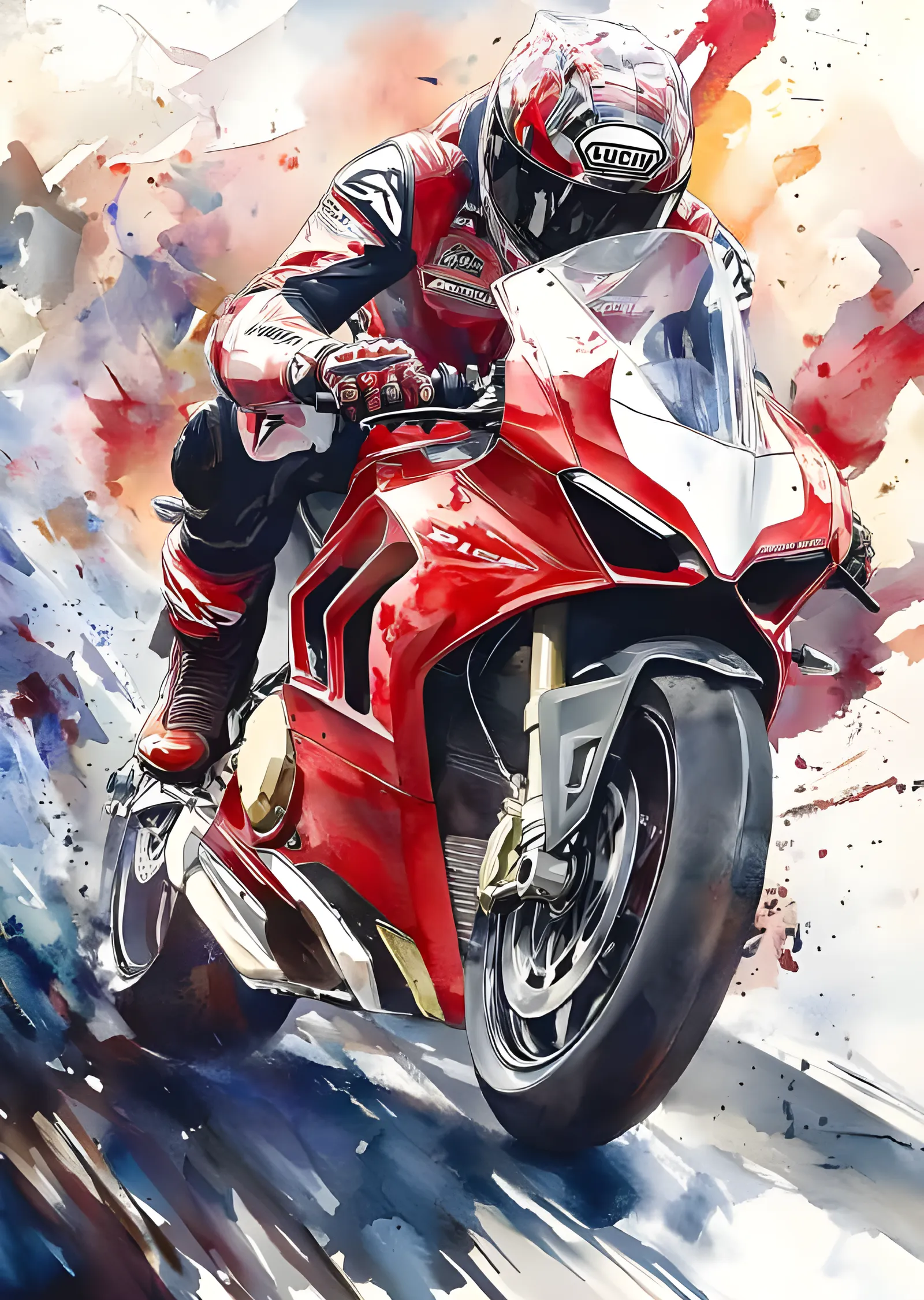 Ducati Panigale V4 - Kırmızı Beyaz Fırça Hızı metal tablo