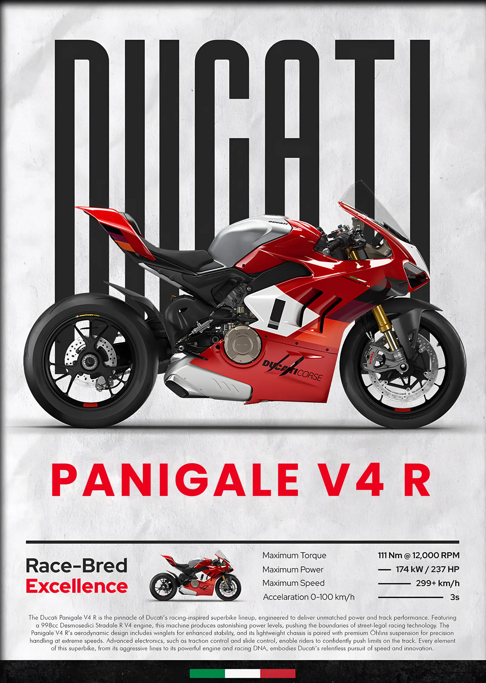 Ducati Panigale V4 R Kırmızı metal tablo