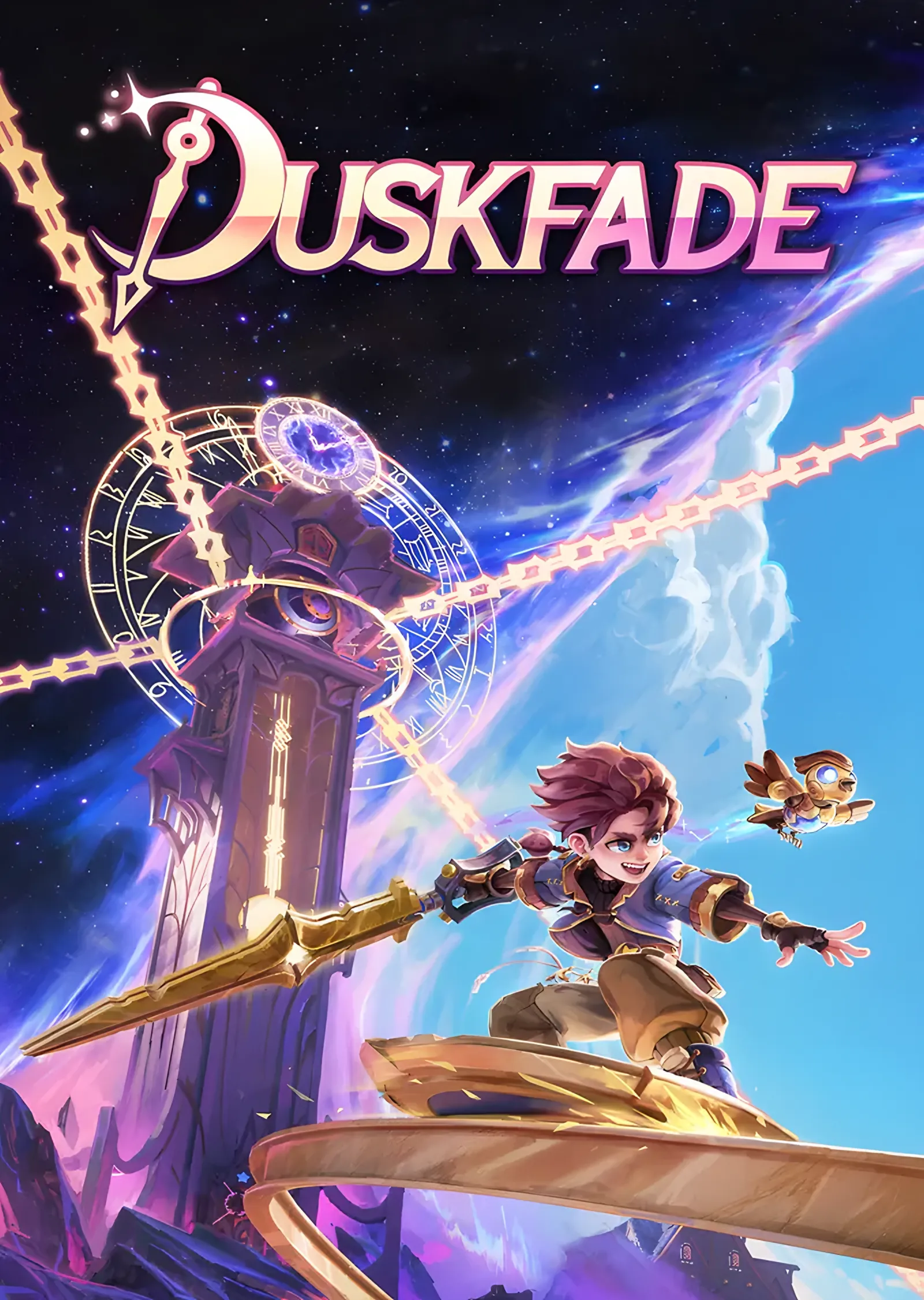 Duskfade: Dev Saat Kulesinde Kılıçlı Genç metal tablo