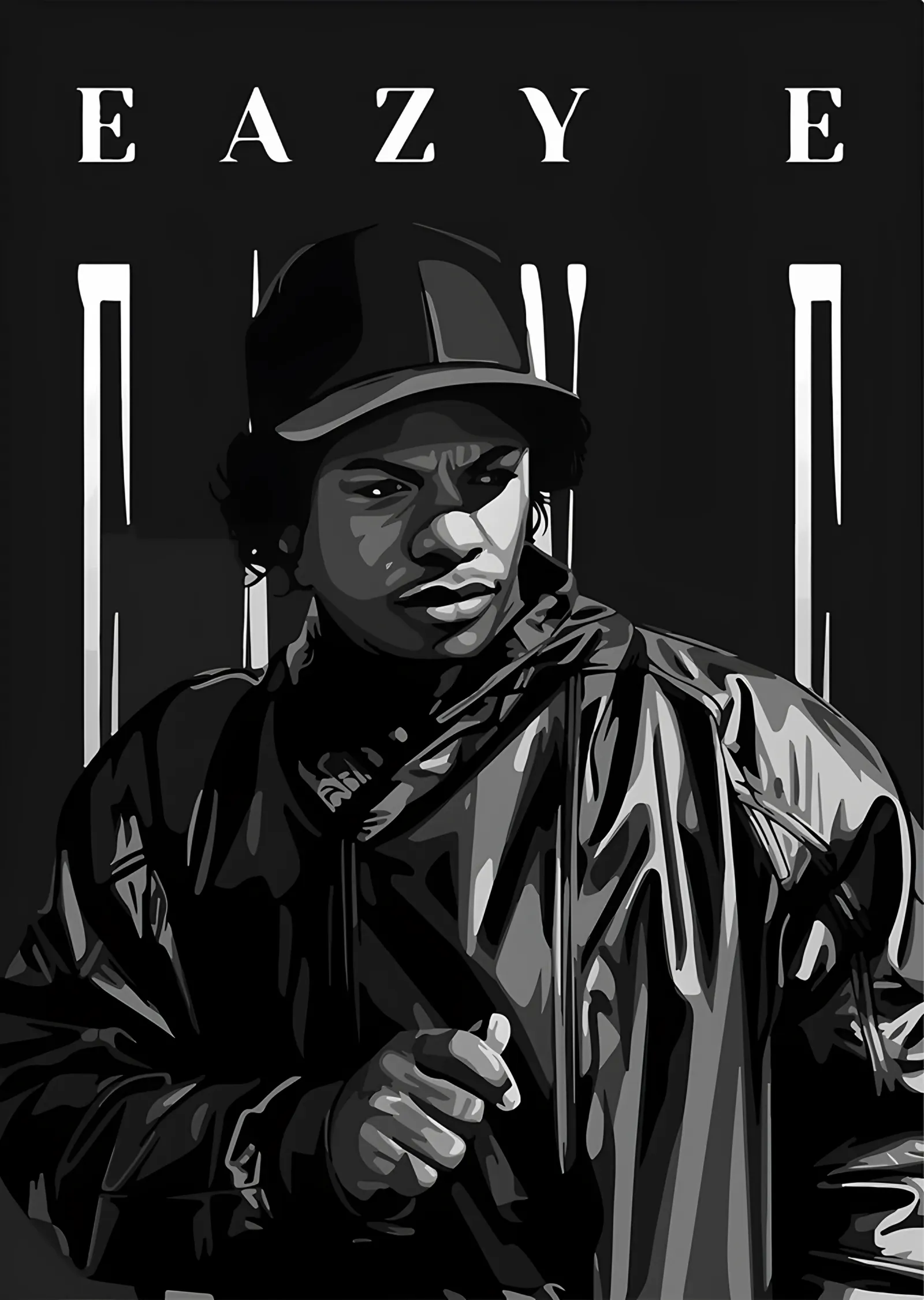 Eazy-E - Gri Tonlu Vektör Portre metal tablo
