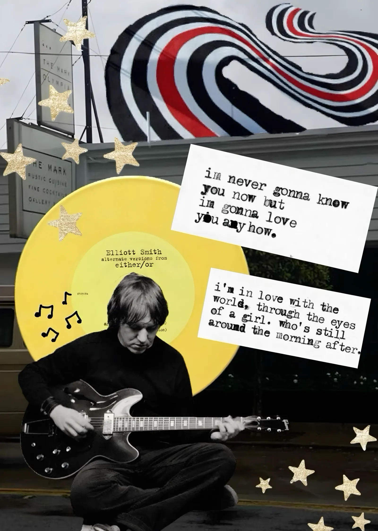 Elliott Smith - Gitarlı Kolaj metal tablo