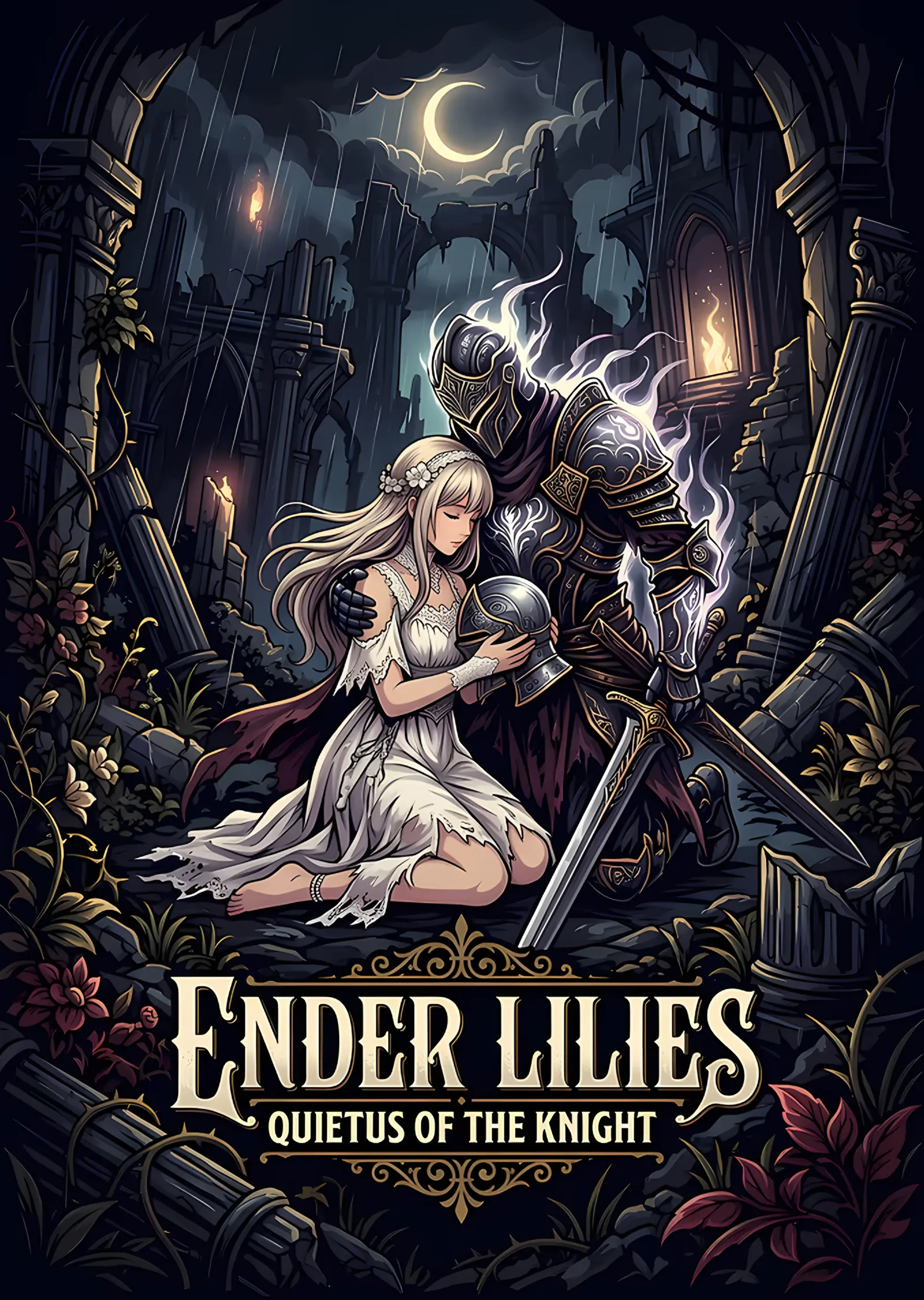 Ender Lilies: Ay Işığında Diz Çöken Rahibe metal tablo
