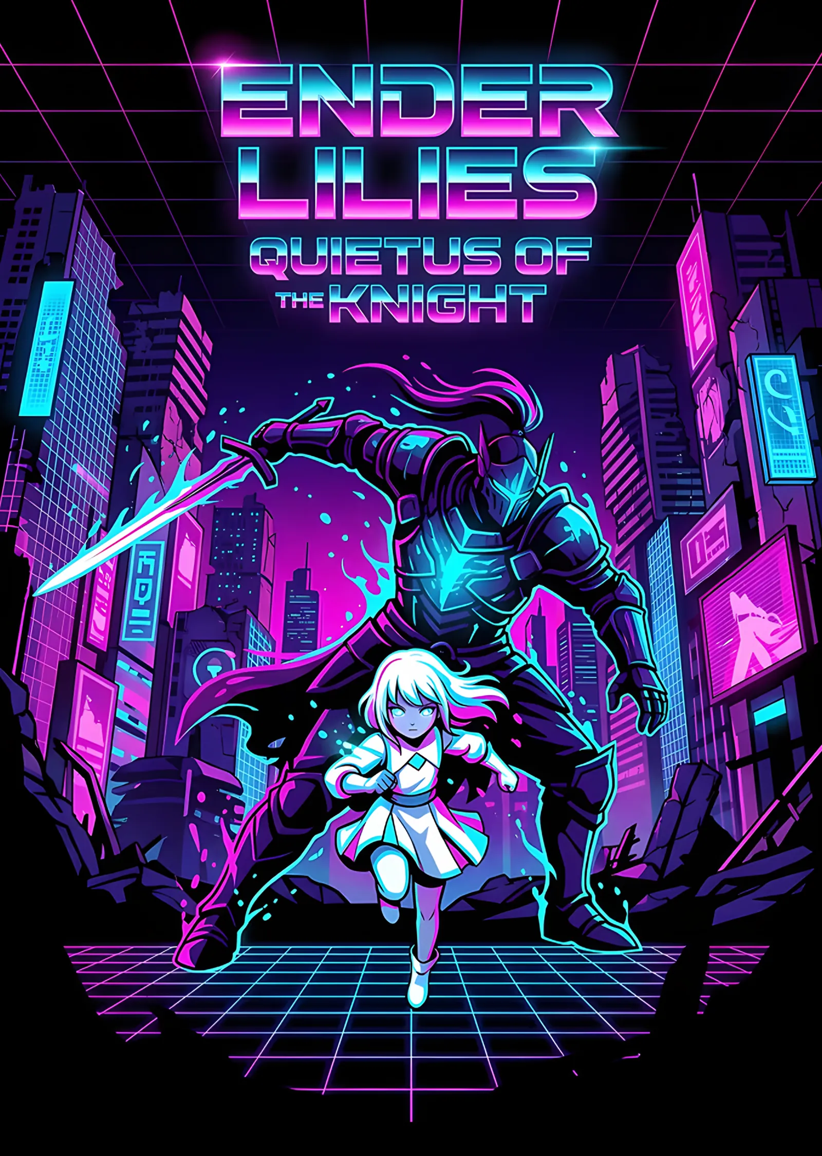 Ender Lilies: Neon Şehirde Şövalye ve Rahibe metal tablo