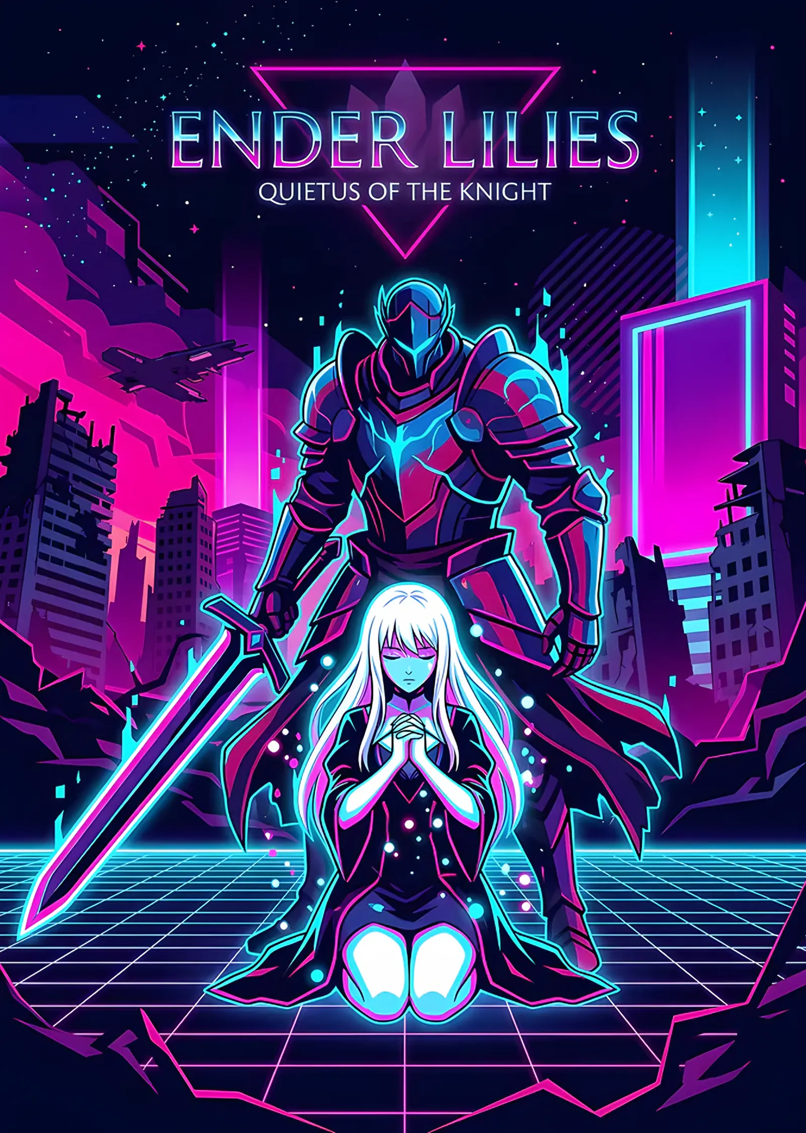 Ender Lilies: Synthwave Izgarada Şövalye ve Rahibe metal tablo