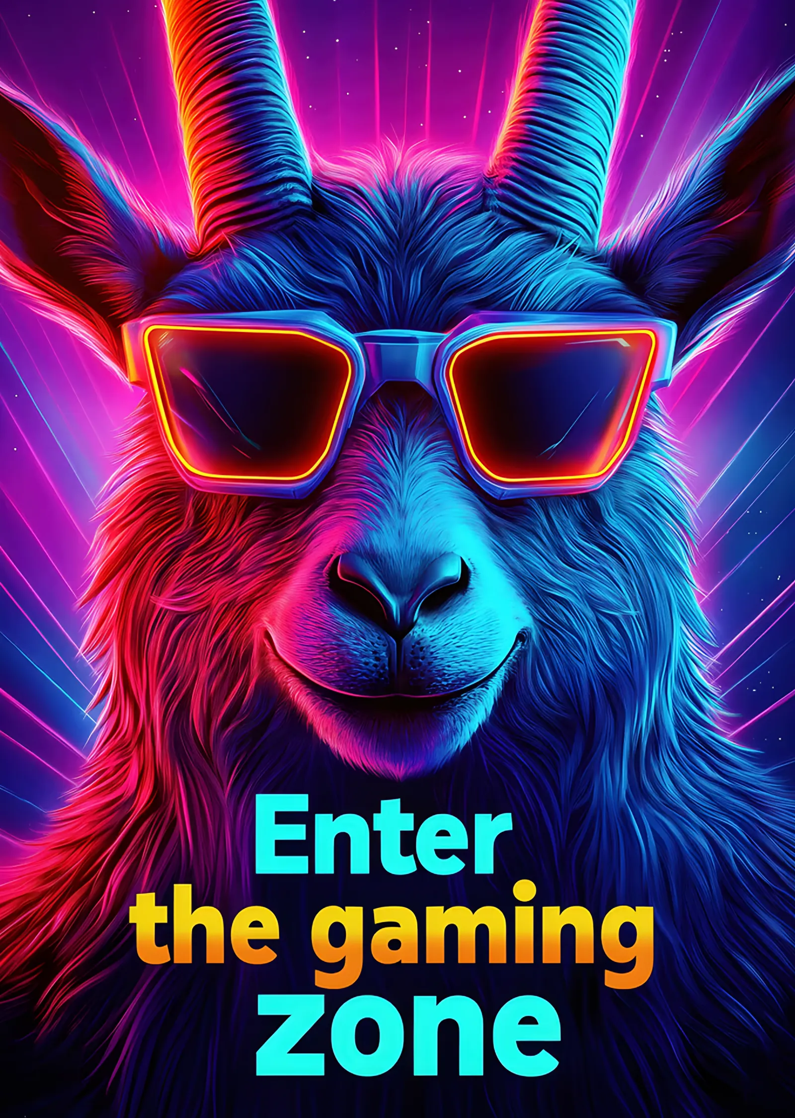 Enter the Gaming Zone: Gözlüklü Neon Keçi metal tablo