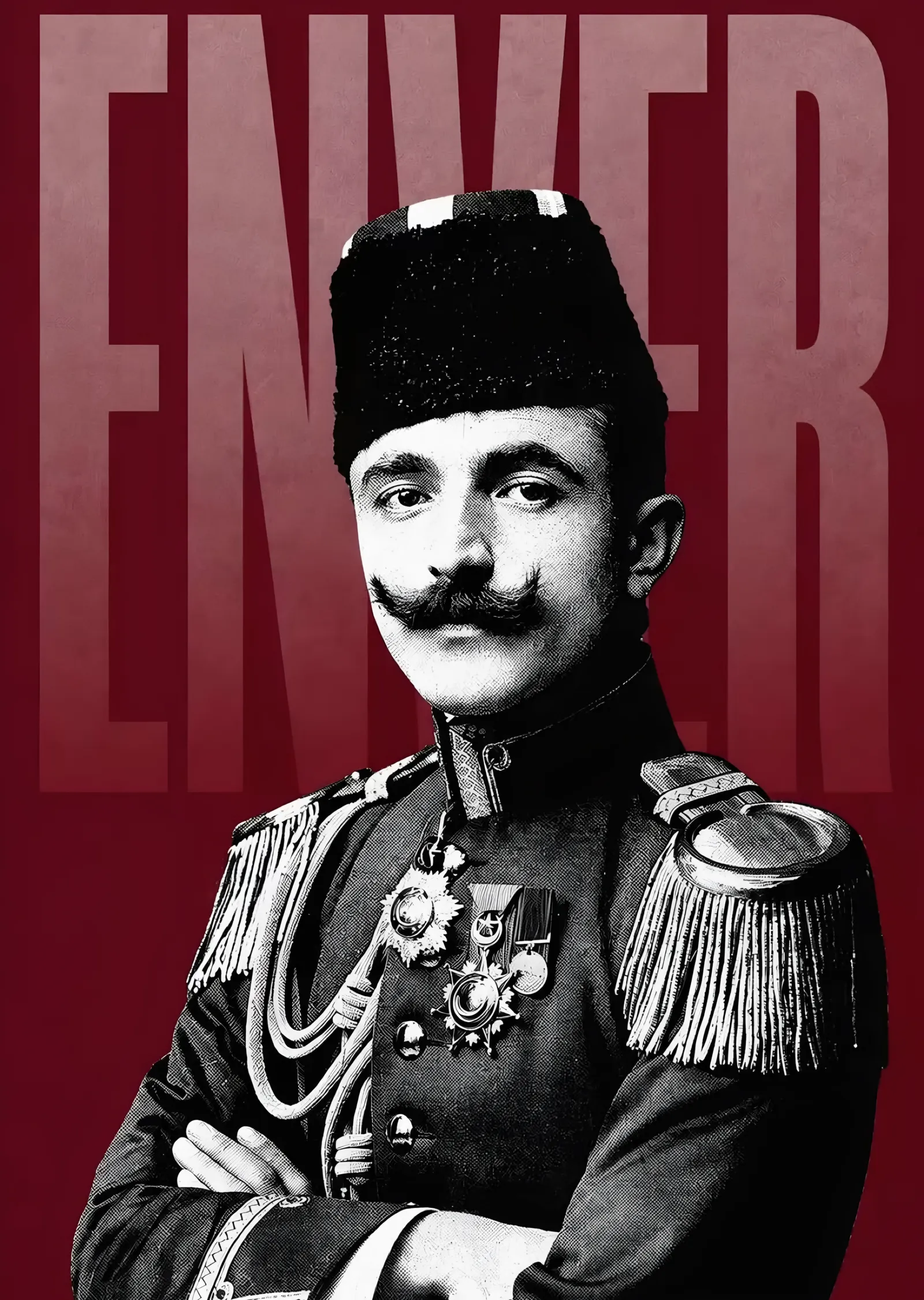Enver Paşa: Kalpaklı Kırmızı Afiş metal tablo