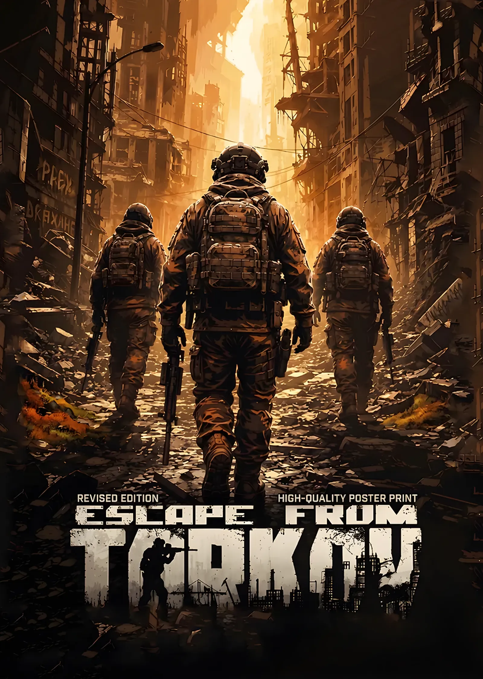 Escape From Tarkov: Altın Işıkta Üç Asker metal tablo