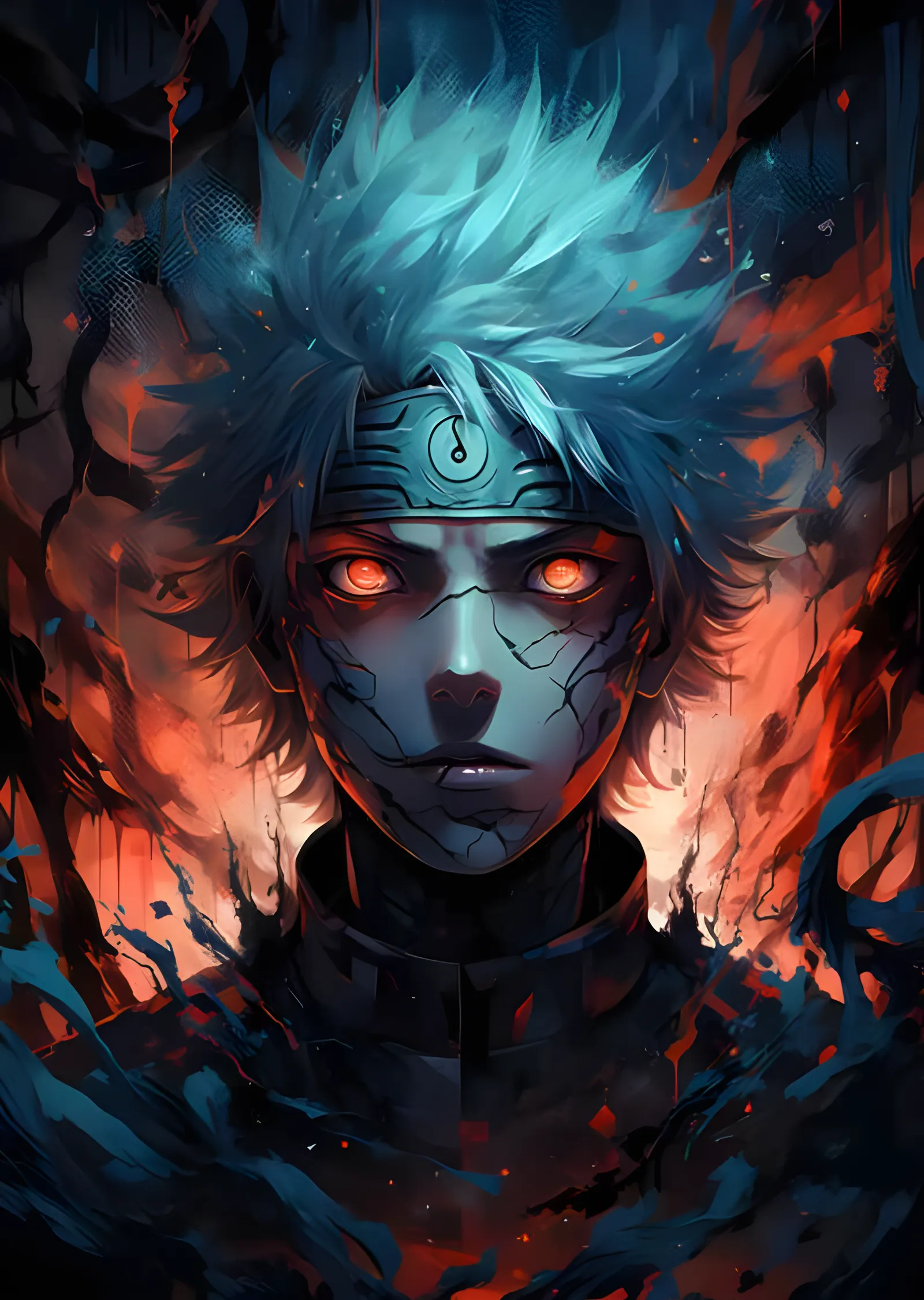 Naruto - Karanlık Alev ve Çatlak Yüz Portresi metal tablo