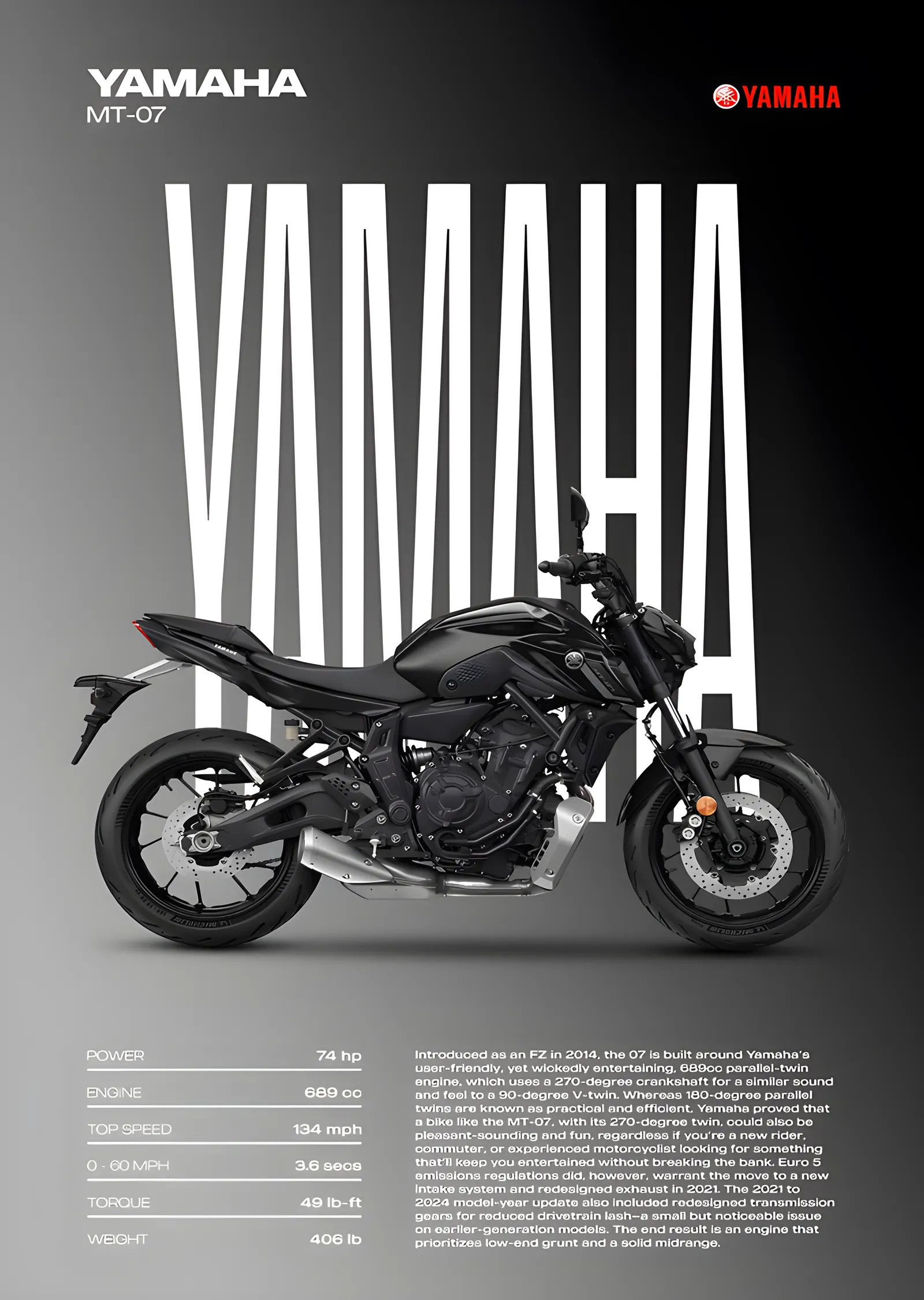 Yamaha MT-07 - Gümüş Gövde metal tablo
