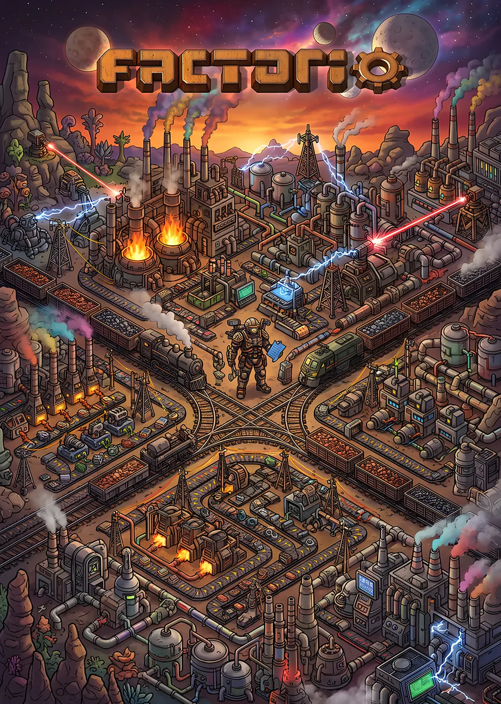 Factorio: İzometrik Fabrika Şehri metal tablo
