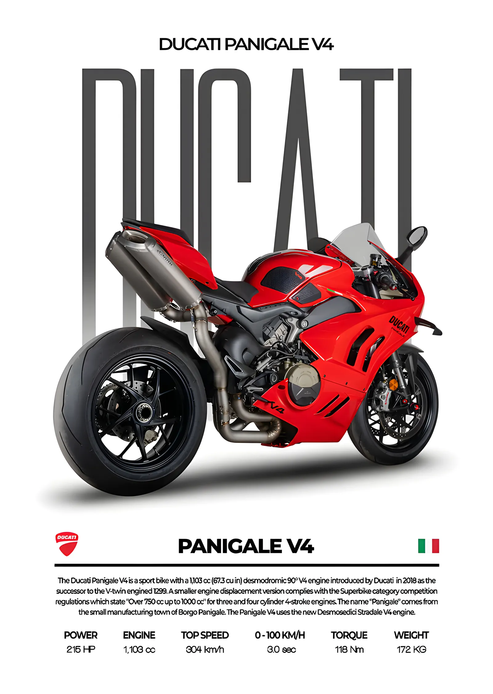 Ducati Panigale V4 - Beyaz Zemin metal tablo