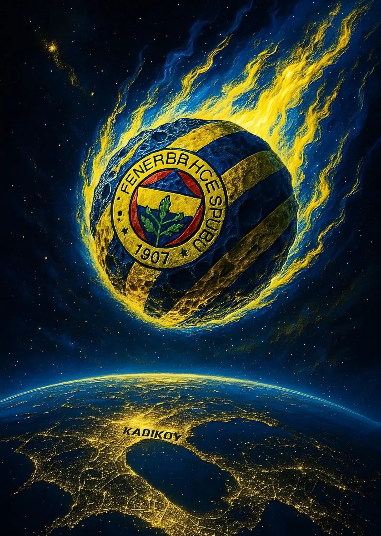 Fenerbahçe: Dünyanın Üstünde Alevli Arma metal tablo