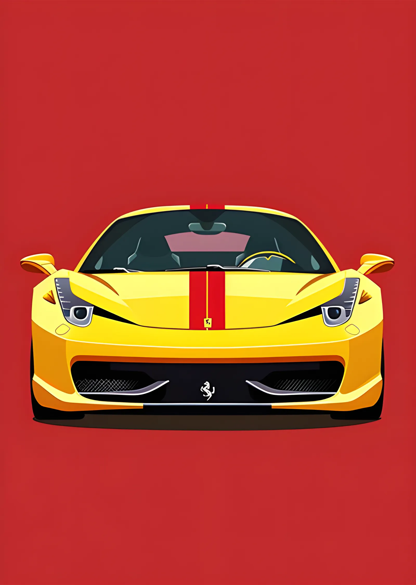 Ferrari 458 - Kırmızı Zeminde Sarı metal tablo