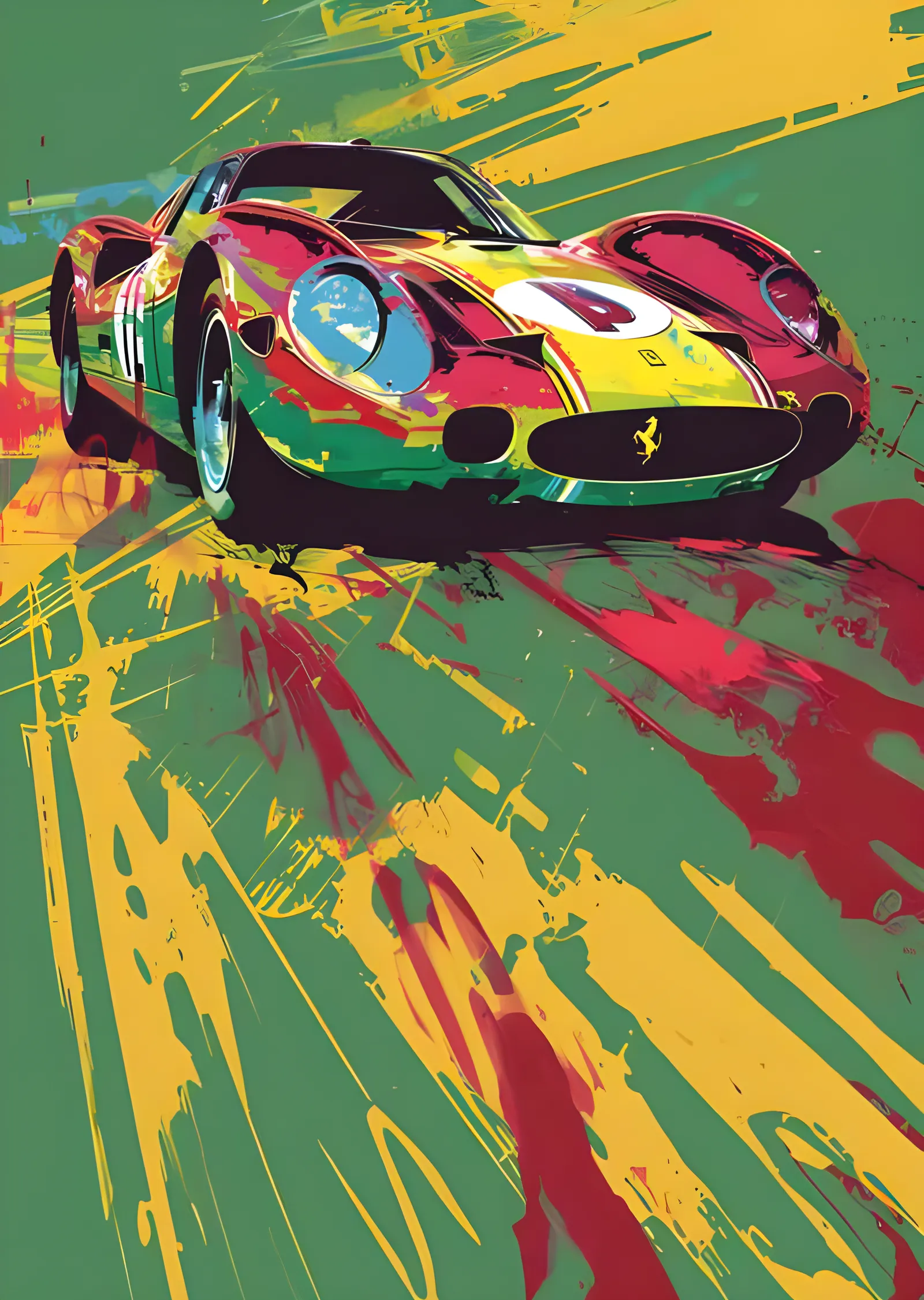 Ferrari Le Mans Yarış Arabası - Pop Art Fırça metal tablo