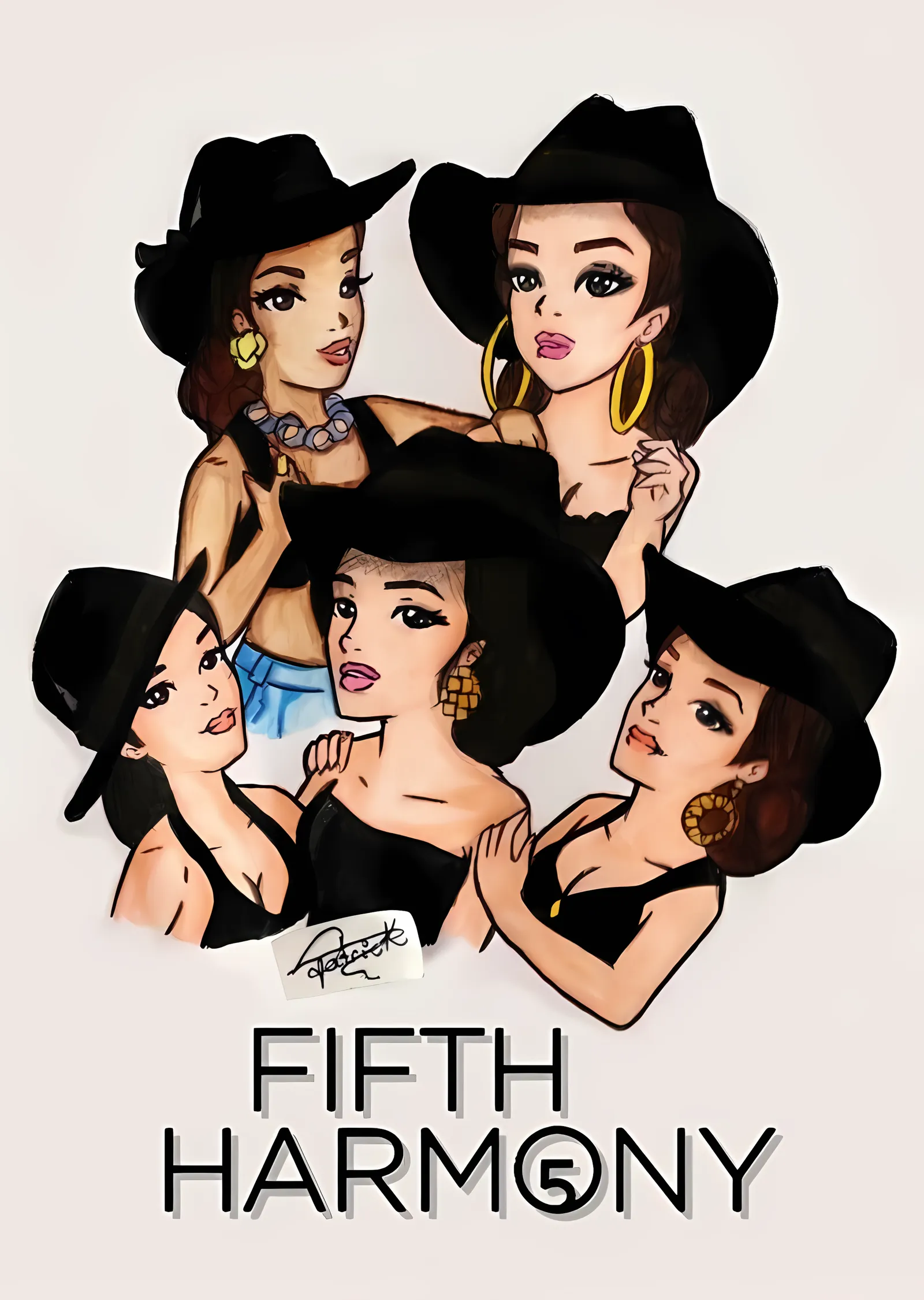 Fifth Harmony: Kovboy Şapkalı Çizim metal tablo