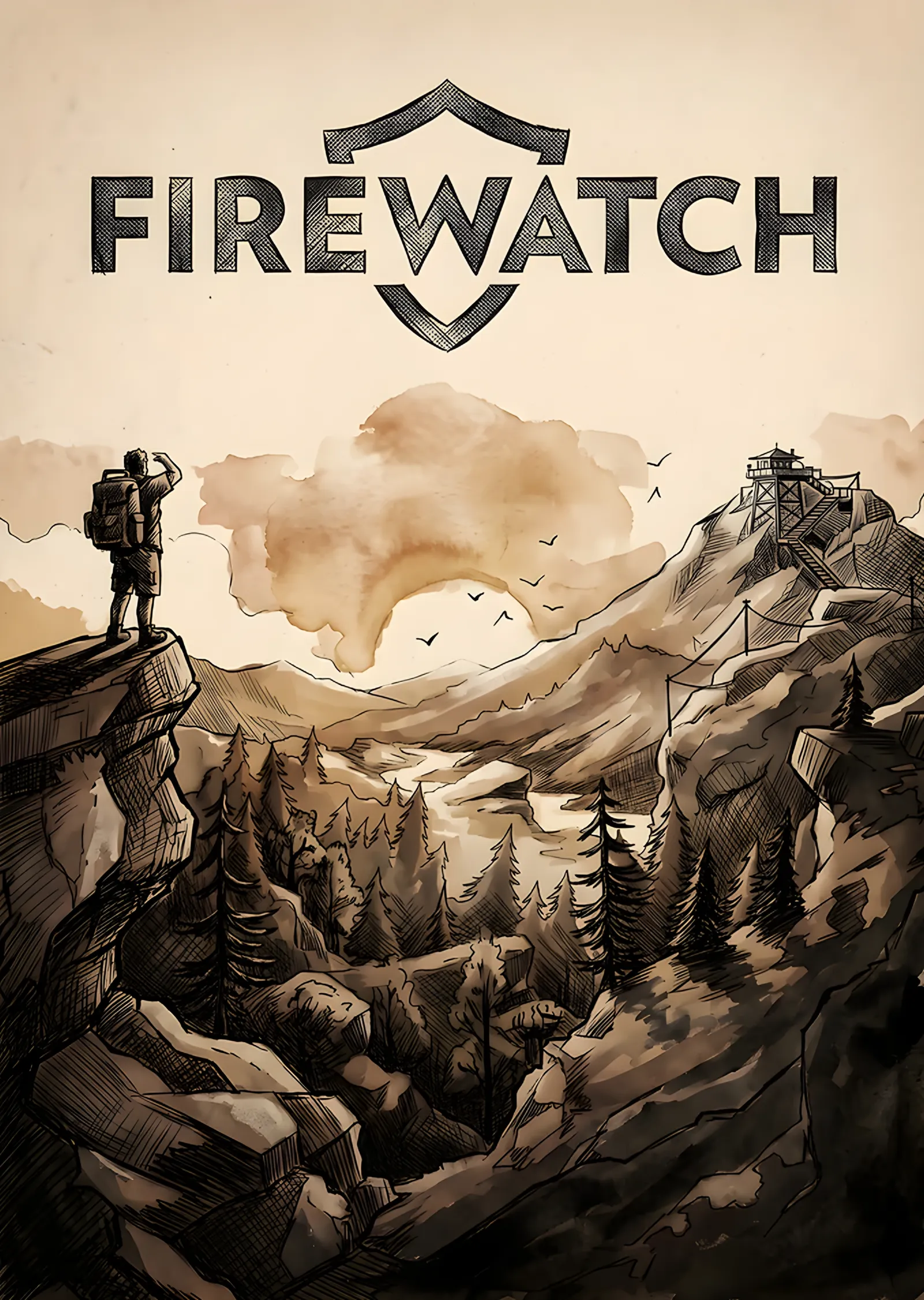 Firewatch: Krem Zeminde Dağ Manzarası metal tablo