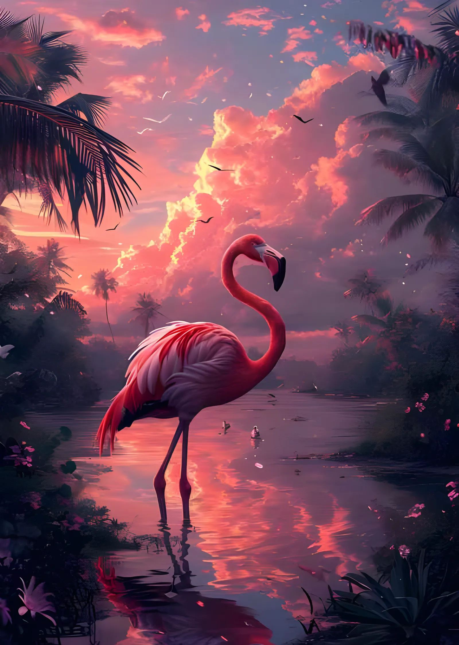 Flamingo: Pembe Gün Batımı Lagünü metal tablo