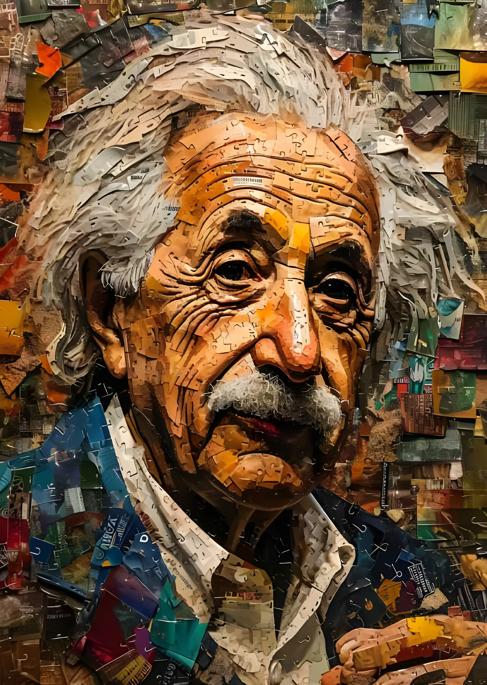 Albert Einstein: Puzzle Parçalı Kolaj Portre metal tablo