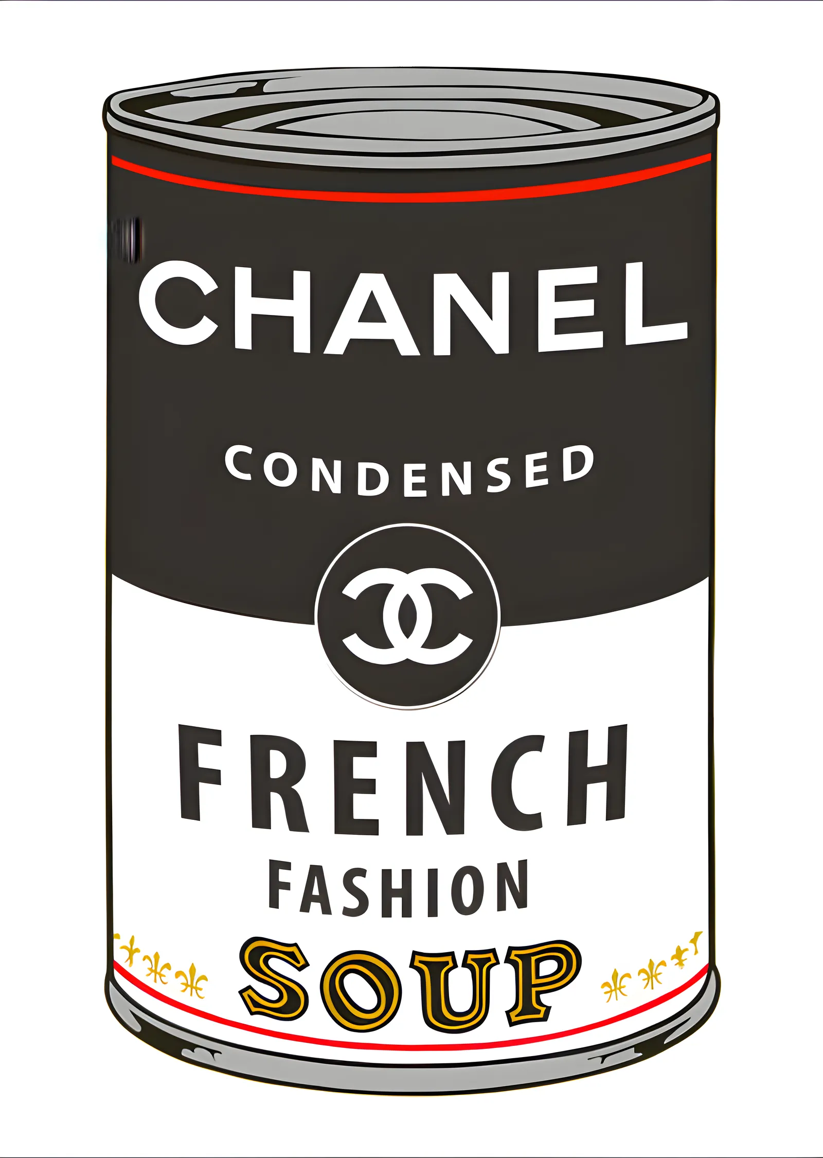 Chanel: French Fashion Soup - Siyah Konserve metal tablo