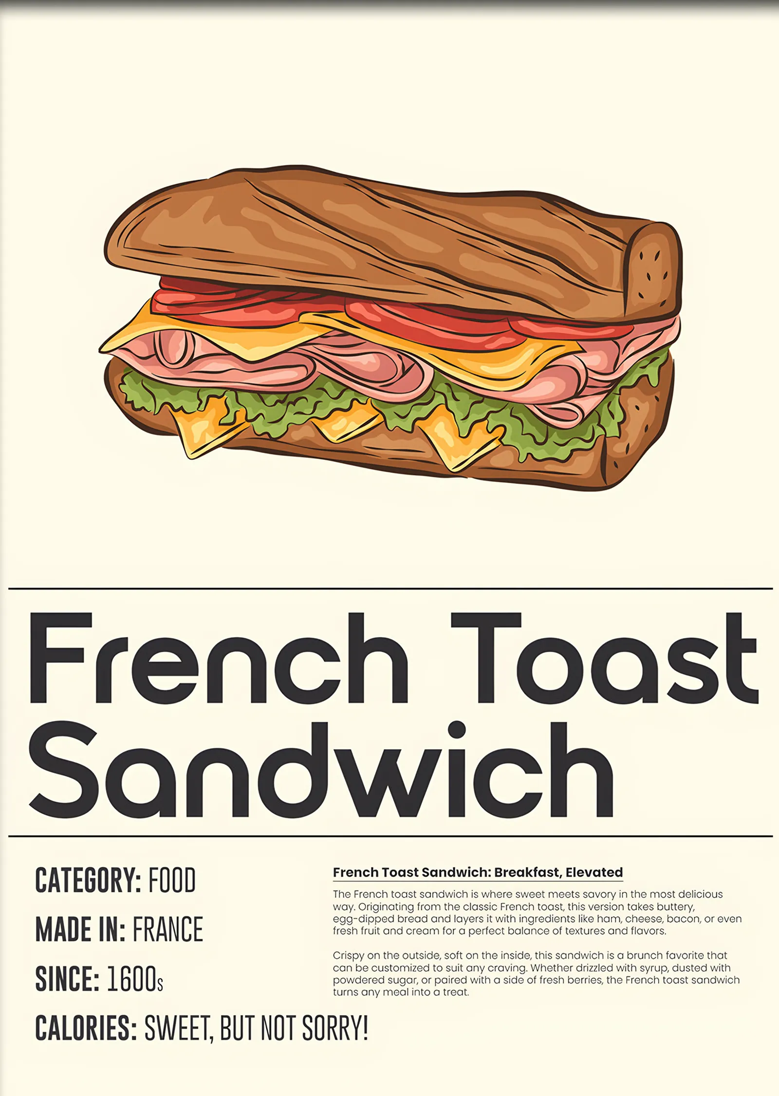 French Toast Sandwich Mutfak Kartı metal tablo
