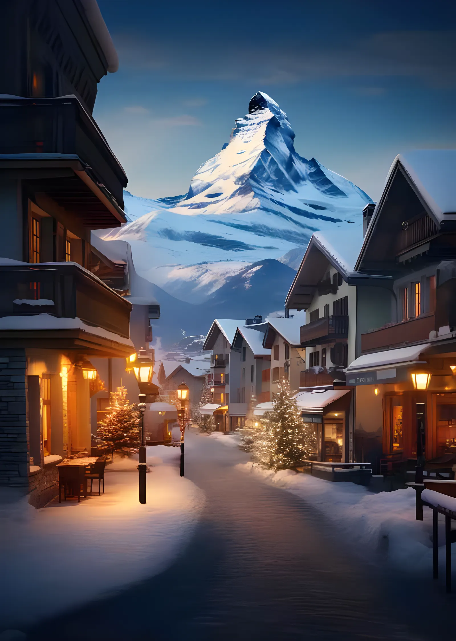 Matterhorn: Alacakaranlıkta Alp Köyü metal tablo