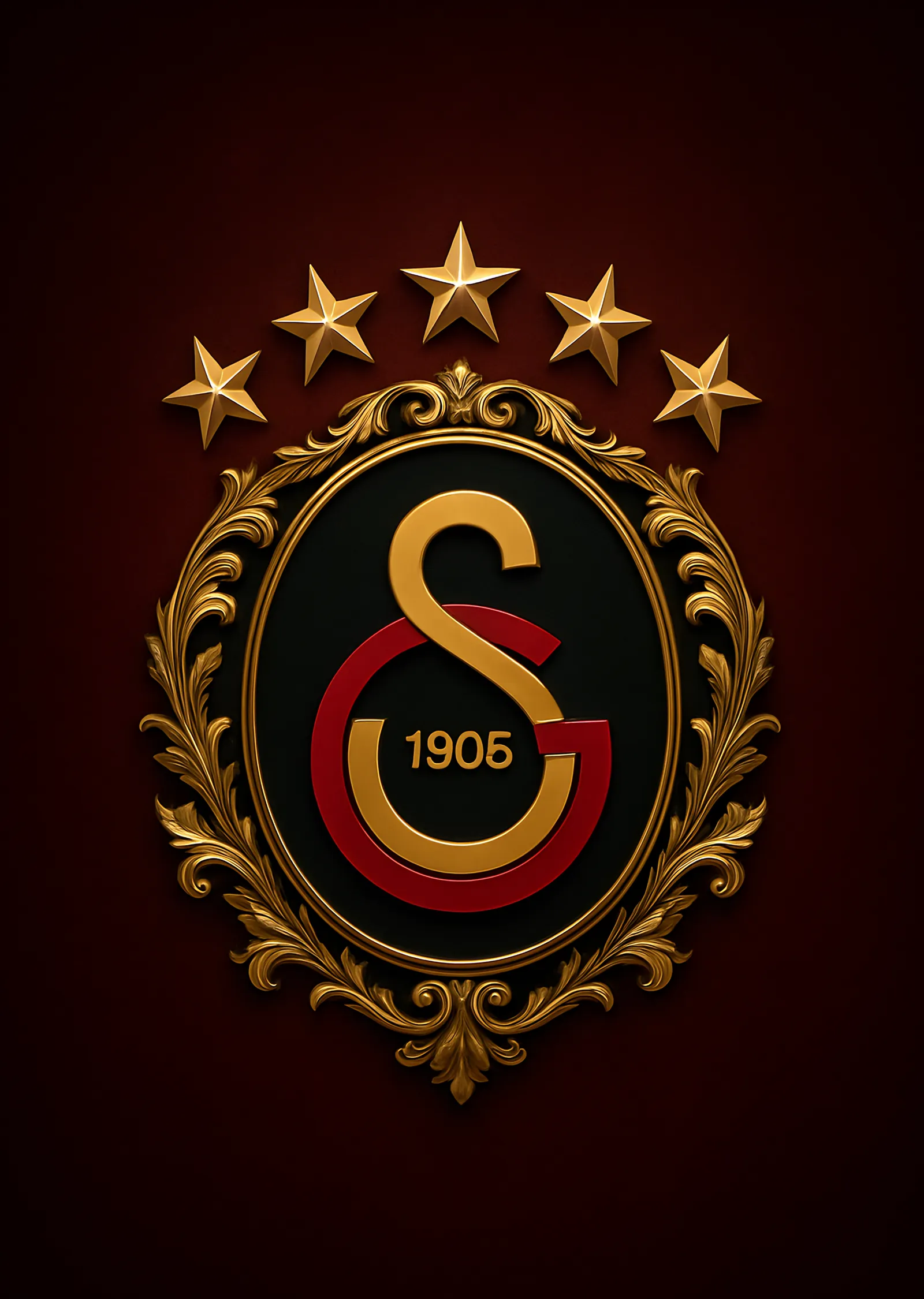 Galatasaray: Bordo Zeminde Altın Çerçeveli Arma metal tablo