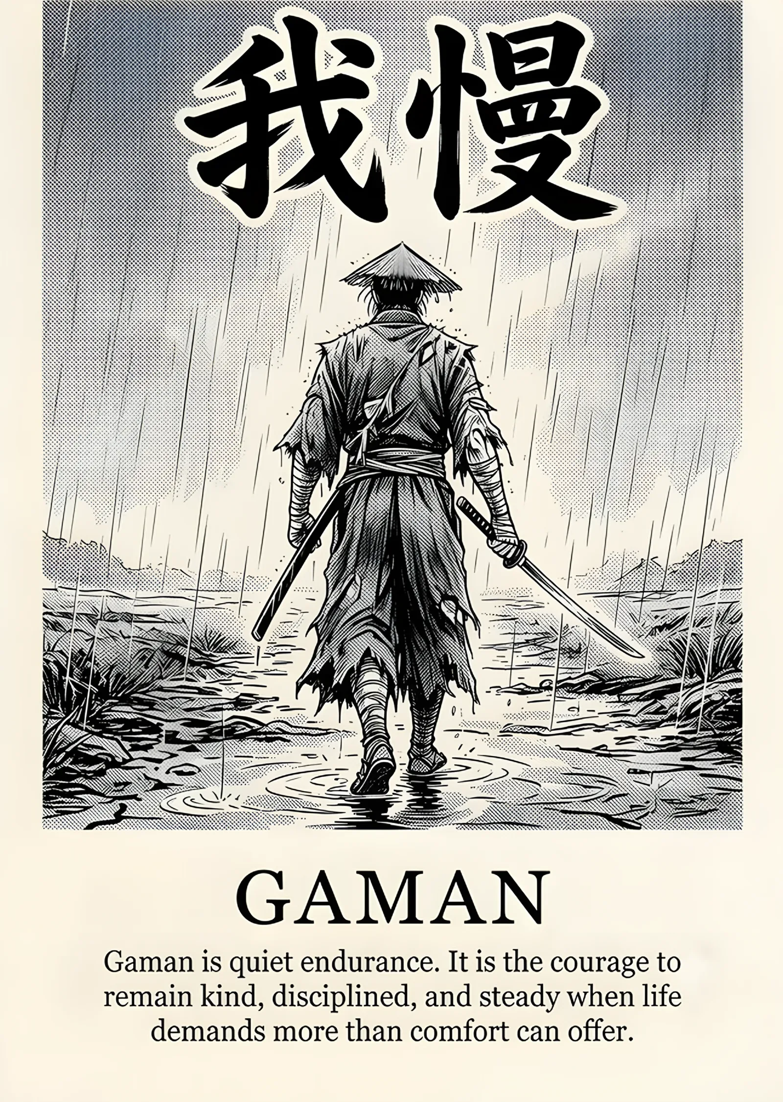 Gaman: Yağmurda Yürüyen Samuray metal tablo