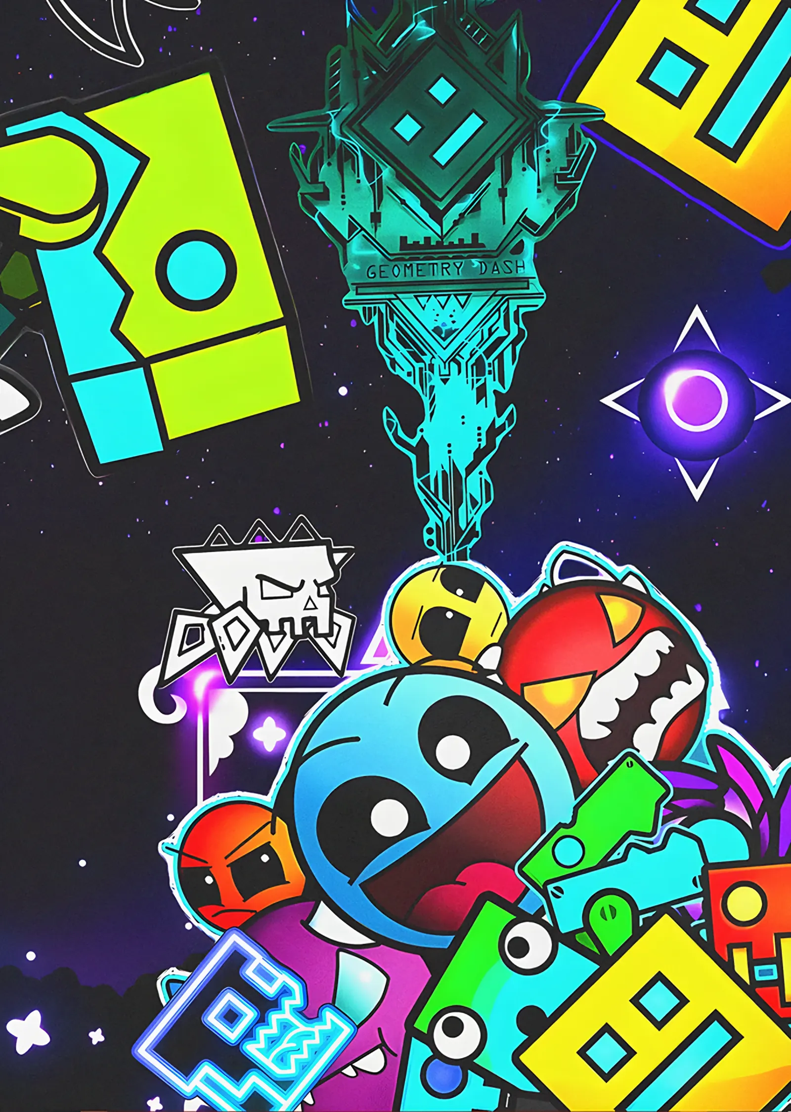 Geometry Dash - Renkli Karakterler metal tablo