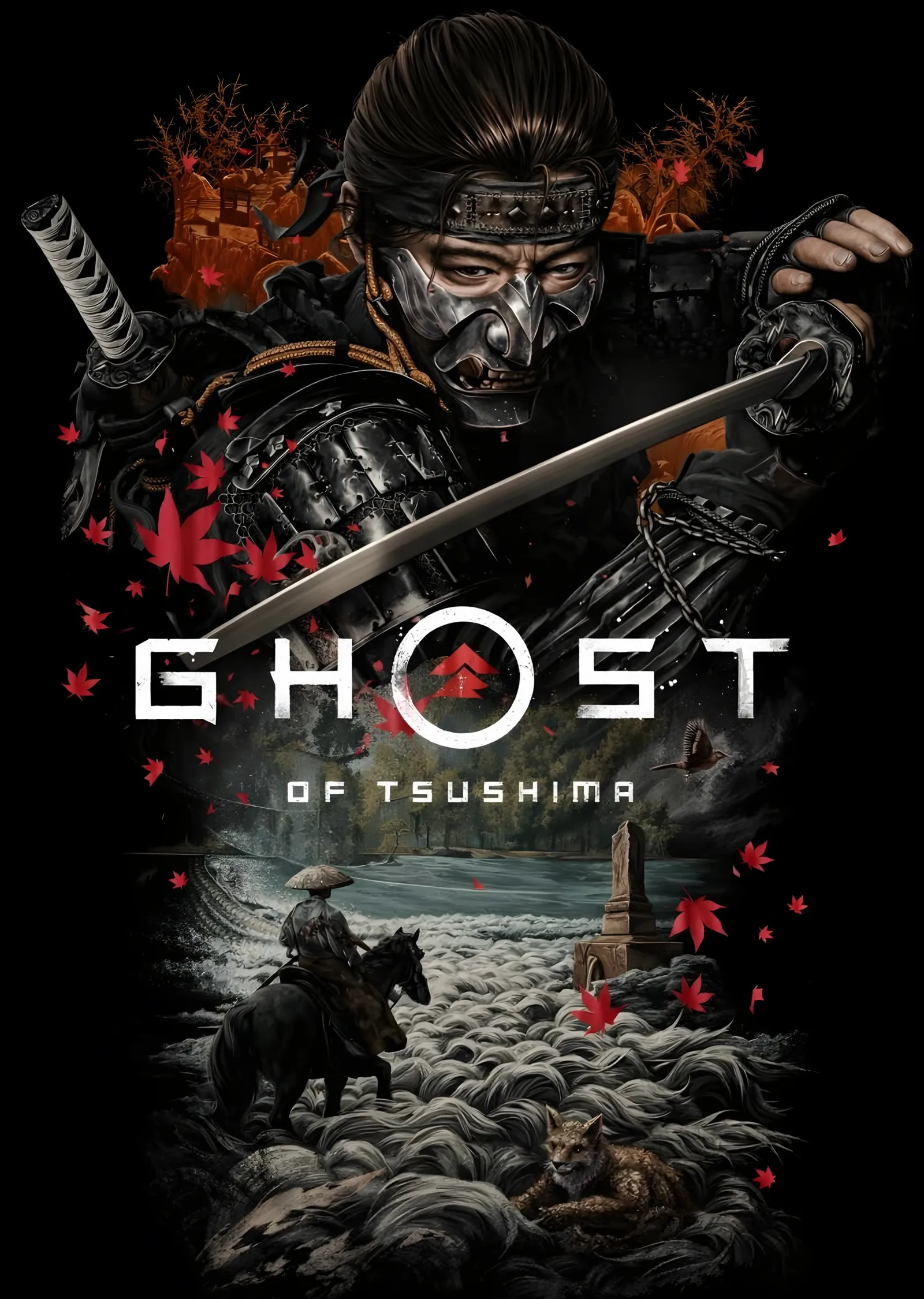 Ghost of Tsushima - Kızıl Akçaaağaç metal tablo