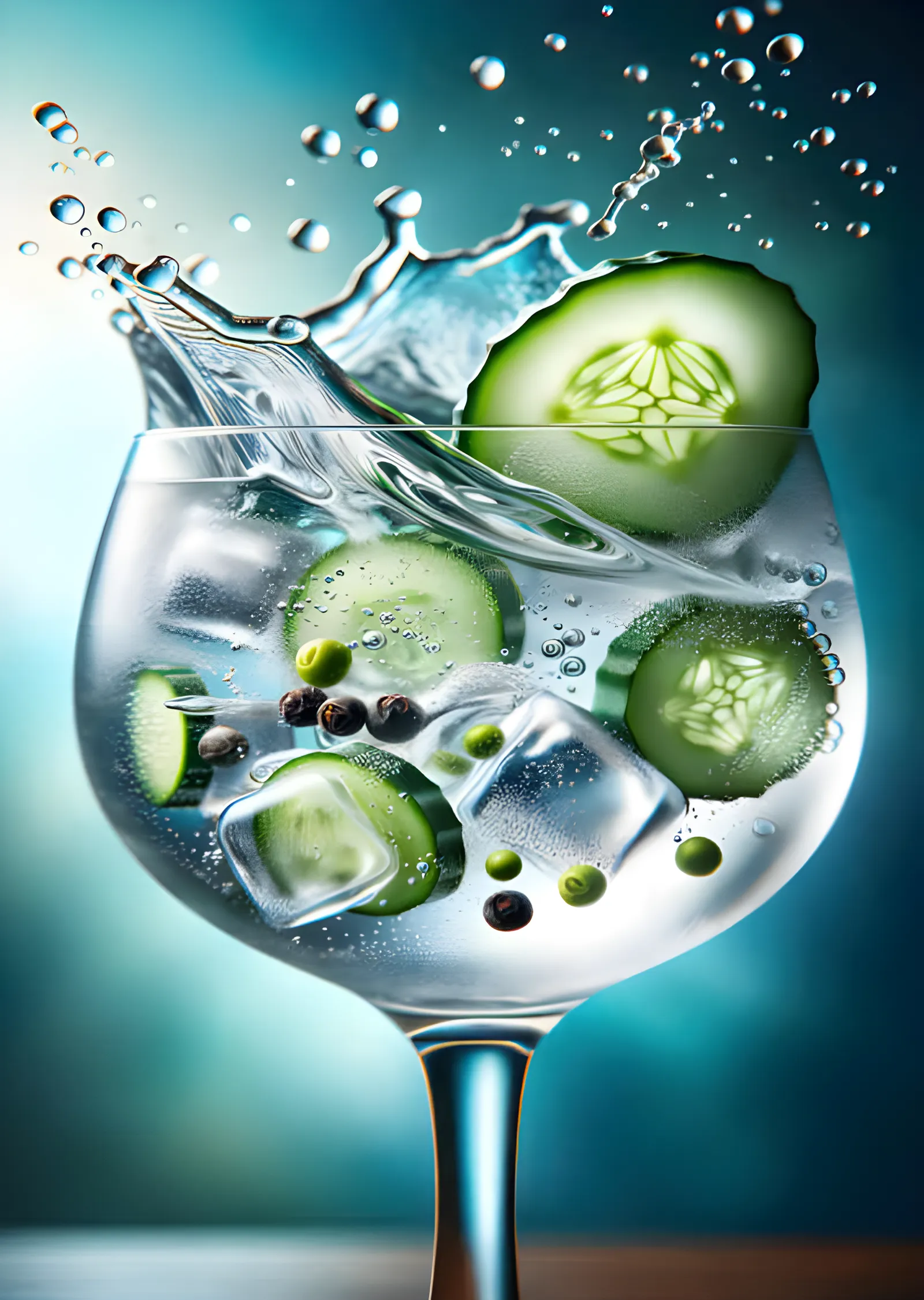 Gin Tonic - Salatalık Dilimleri ve Buz Sıçraması metal tablo