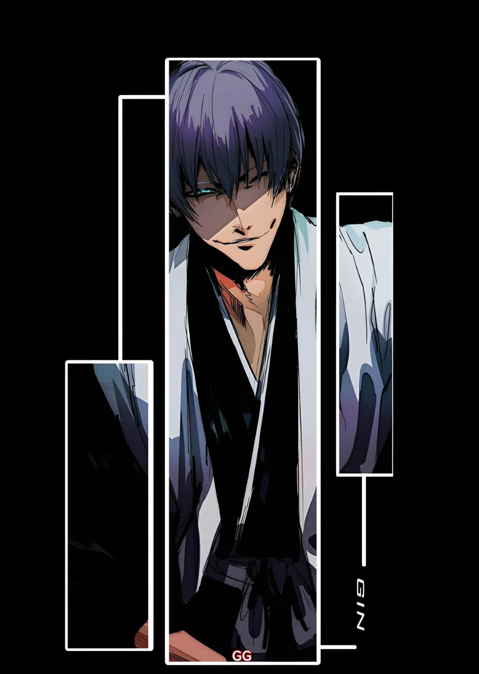 Gin Ichimaru - Mor Çerçeve metal tablo