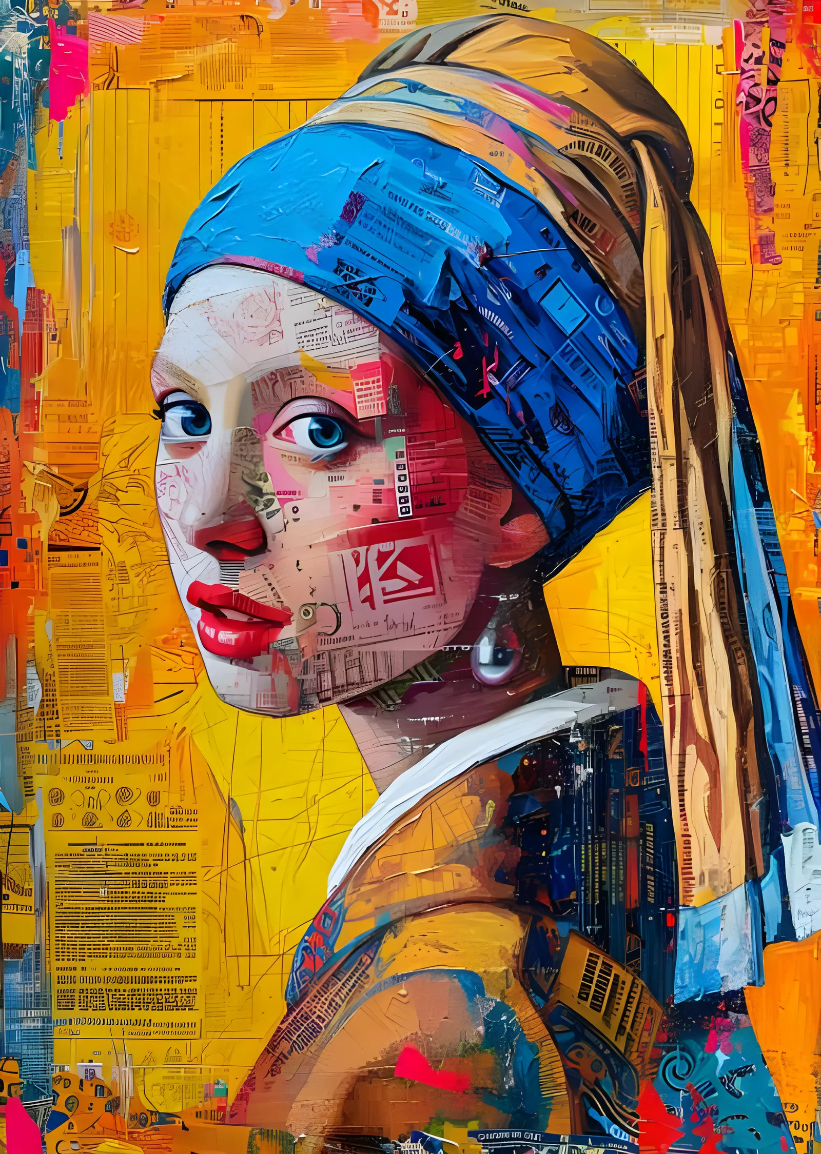 Girl with a Pearl Earring - Gazete Kolajı metal tablo
