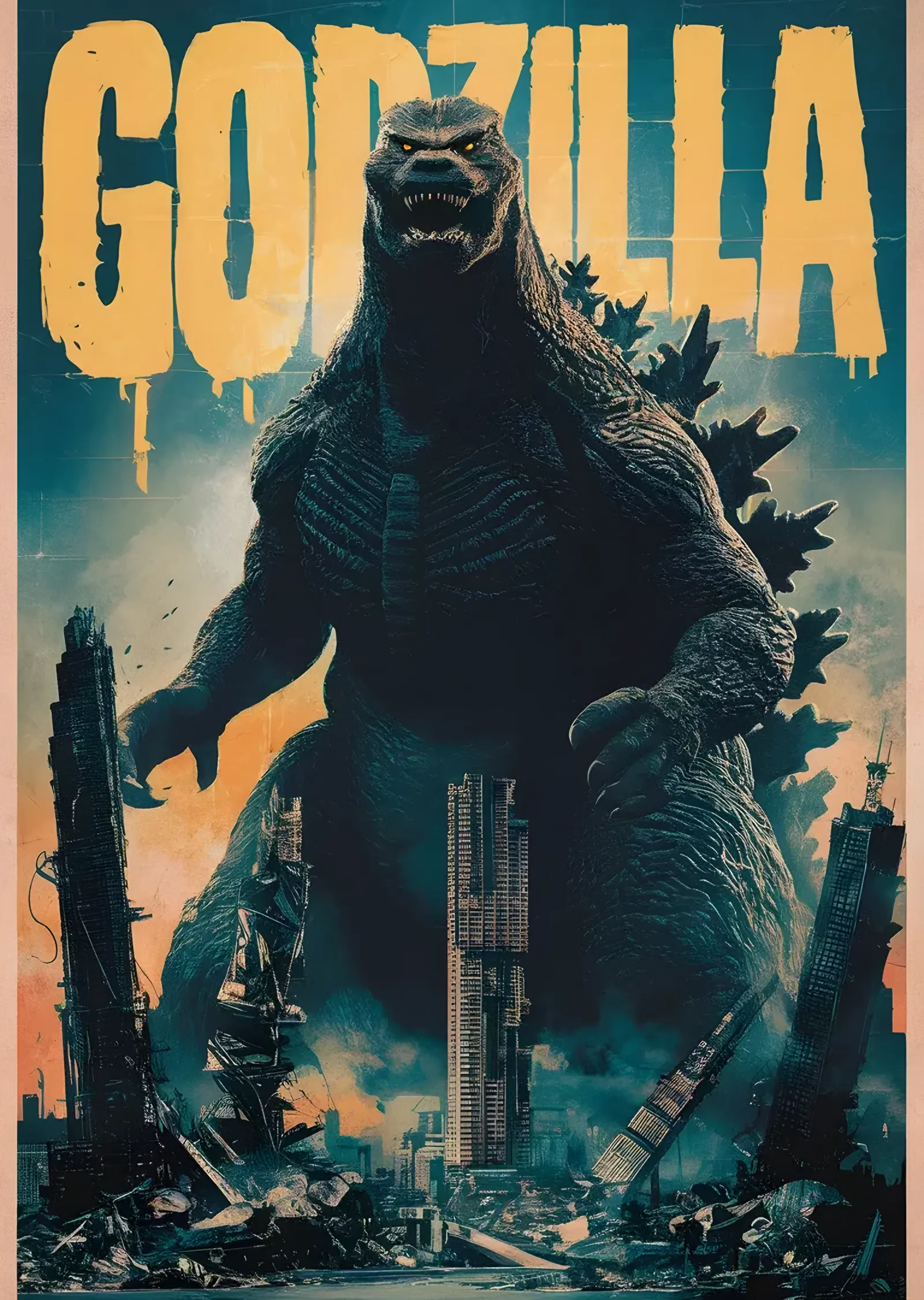 Godzilla - Yıkıntı metal tablo